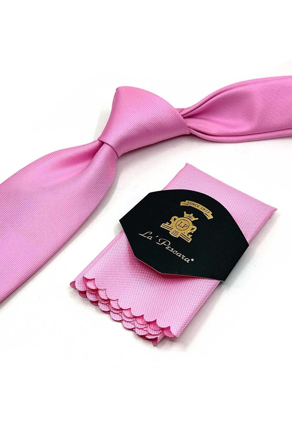 Kravatkolik-Classic Tie with Pink Plain Handkerchief Kk13160 3