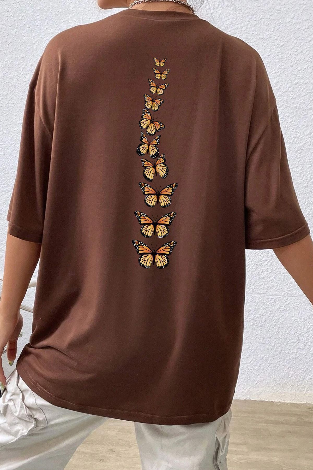 ModaSphere Unisex Sırt Kral Kelebek Baskılı T-shirt
