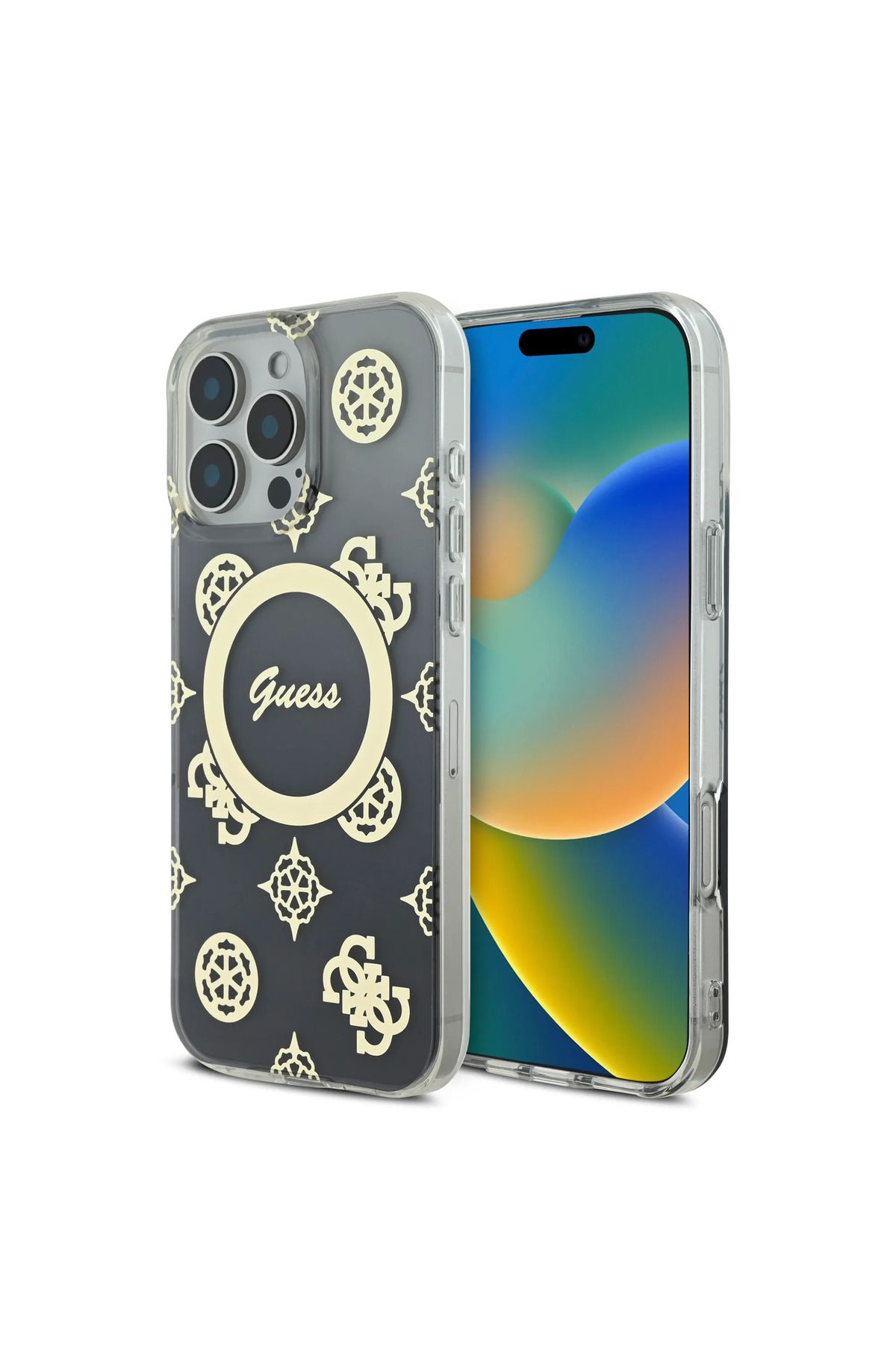 CG Mobile-Guess Magsafe Iml Gradient Hard Case With Peony Pattern For iPhone 16 Pro - Black 6