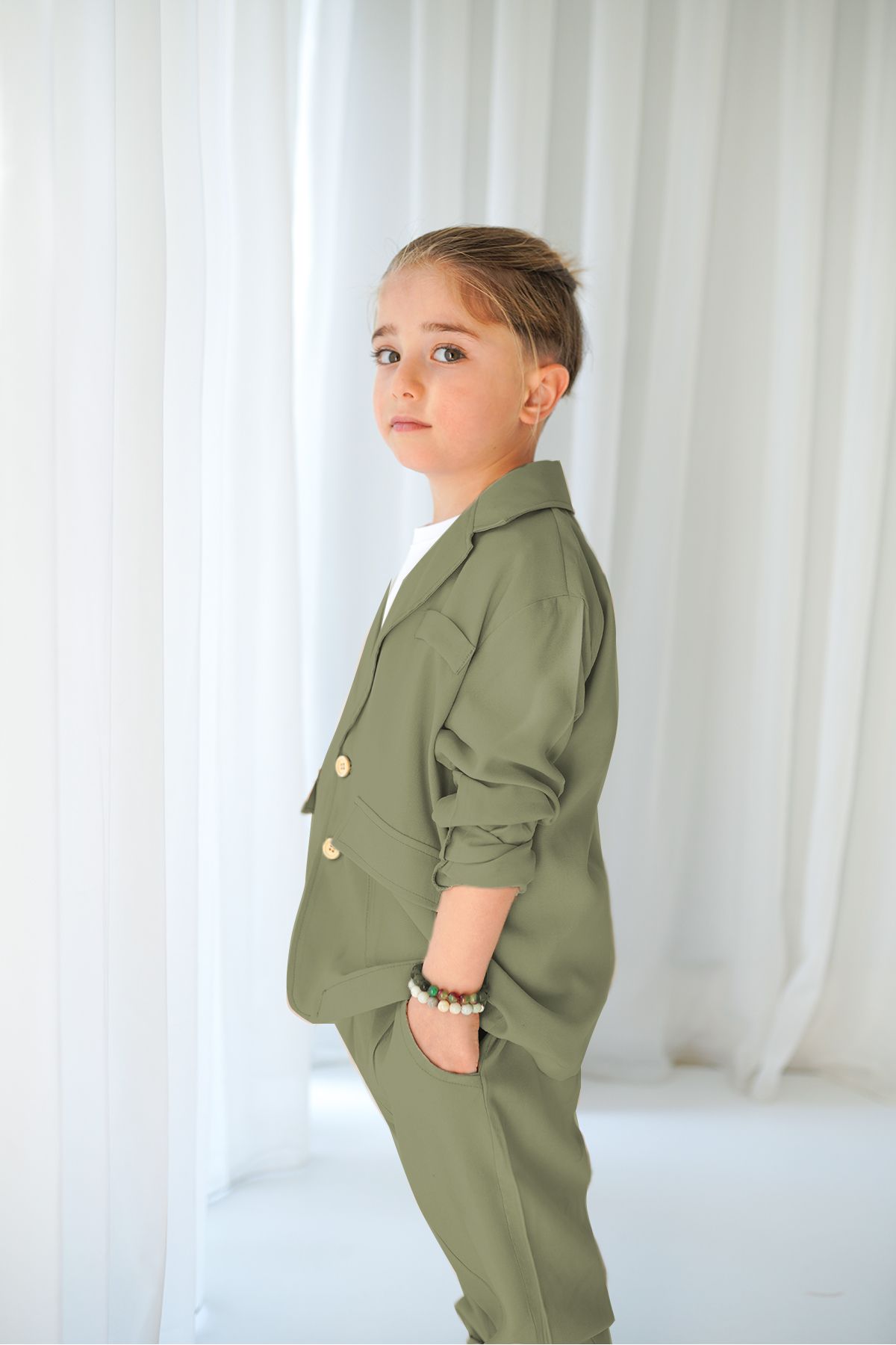 Catz Kids-Jachetă casual kaki + pantaloni kaki morcov 3