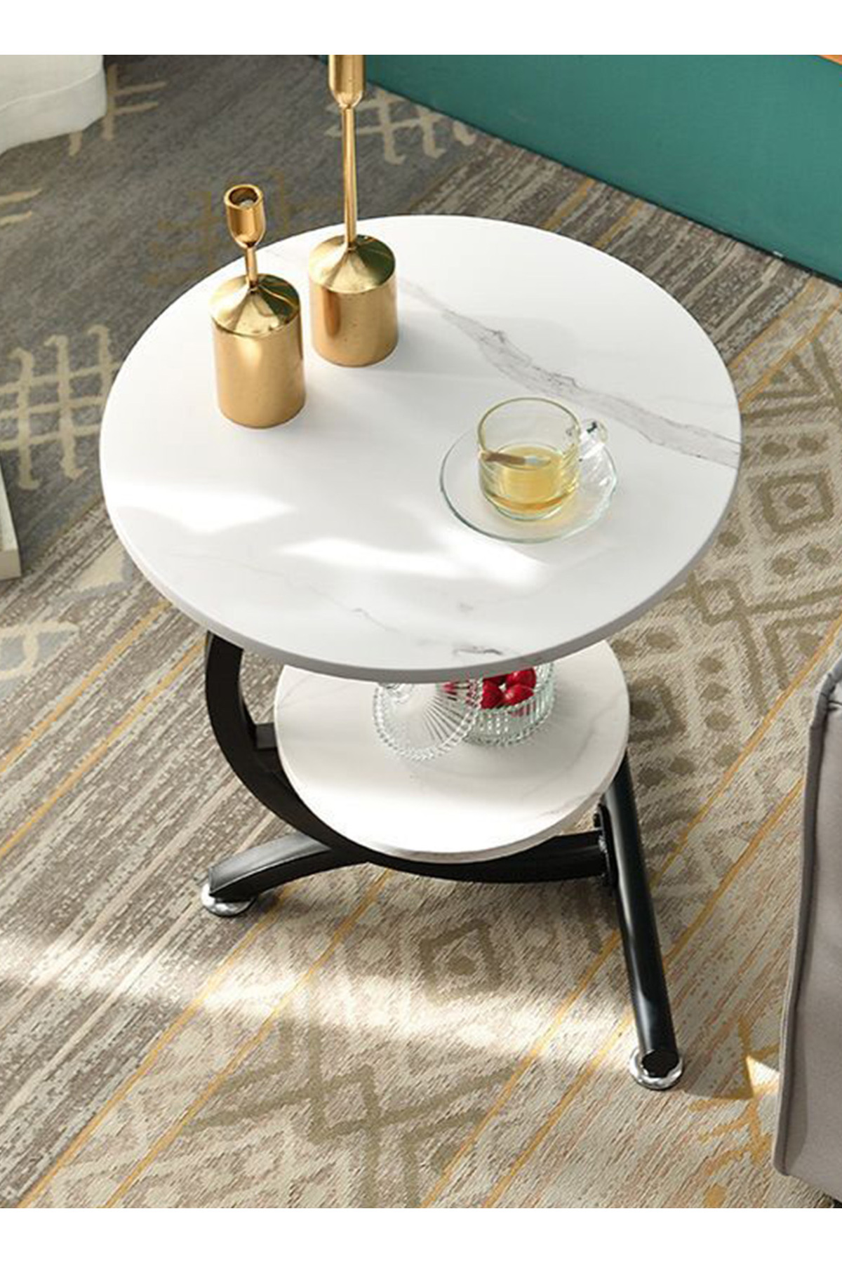 sharpdo-Light Luxury Rock Slab Small Coffee Table, Living Room Sofa Side Round Coffee Table 3