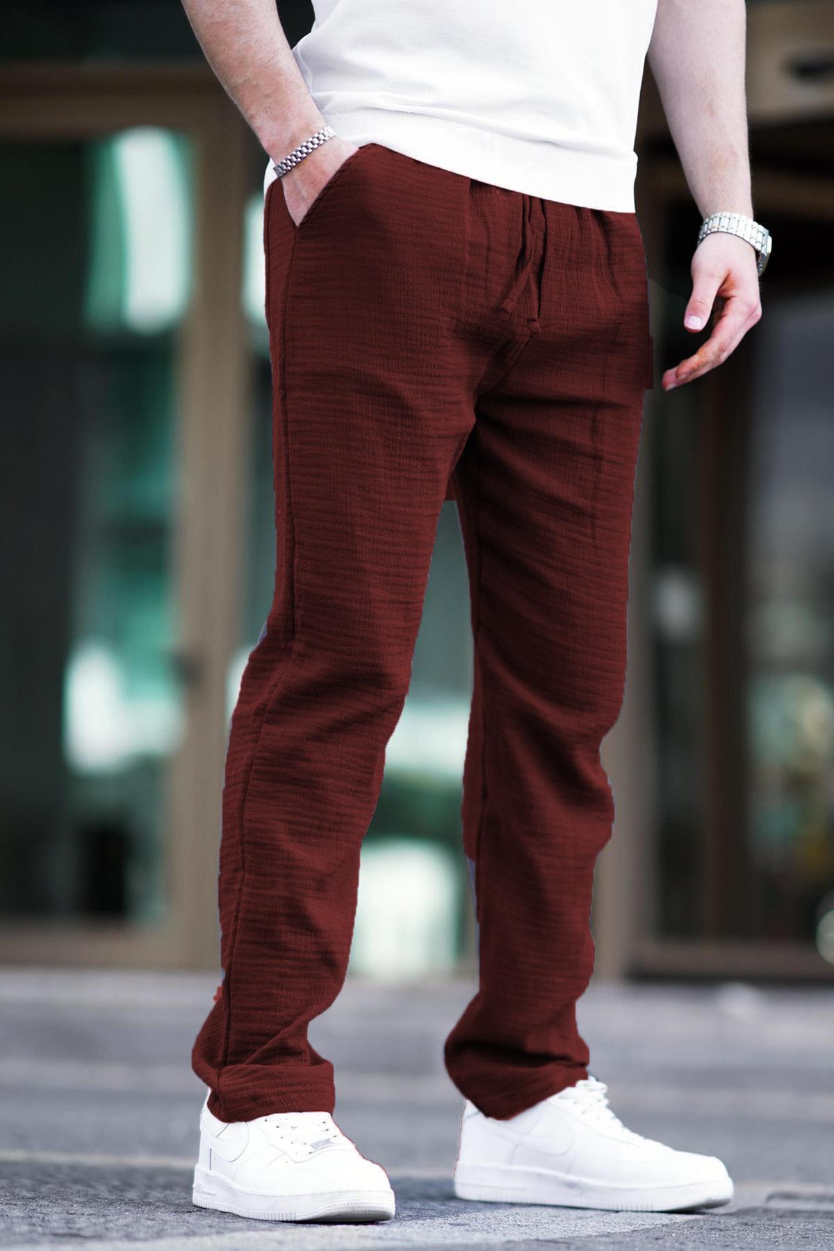 Madmext Bordo Müslin Kumaş Erkek Basic Pantolon 6507 görsel 3
