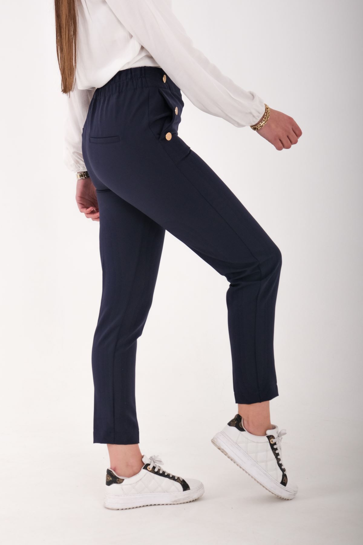 Blues Outlet  KADIN CEBİ ÇITÇITLI LACİVERT KUMAŞ PANTOLON-LACİVERT