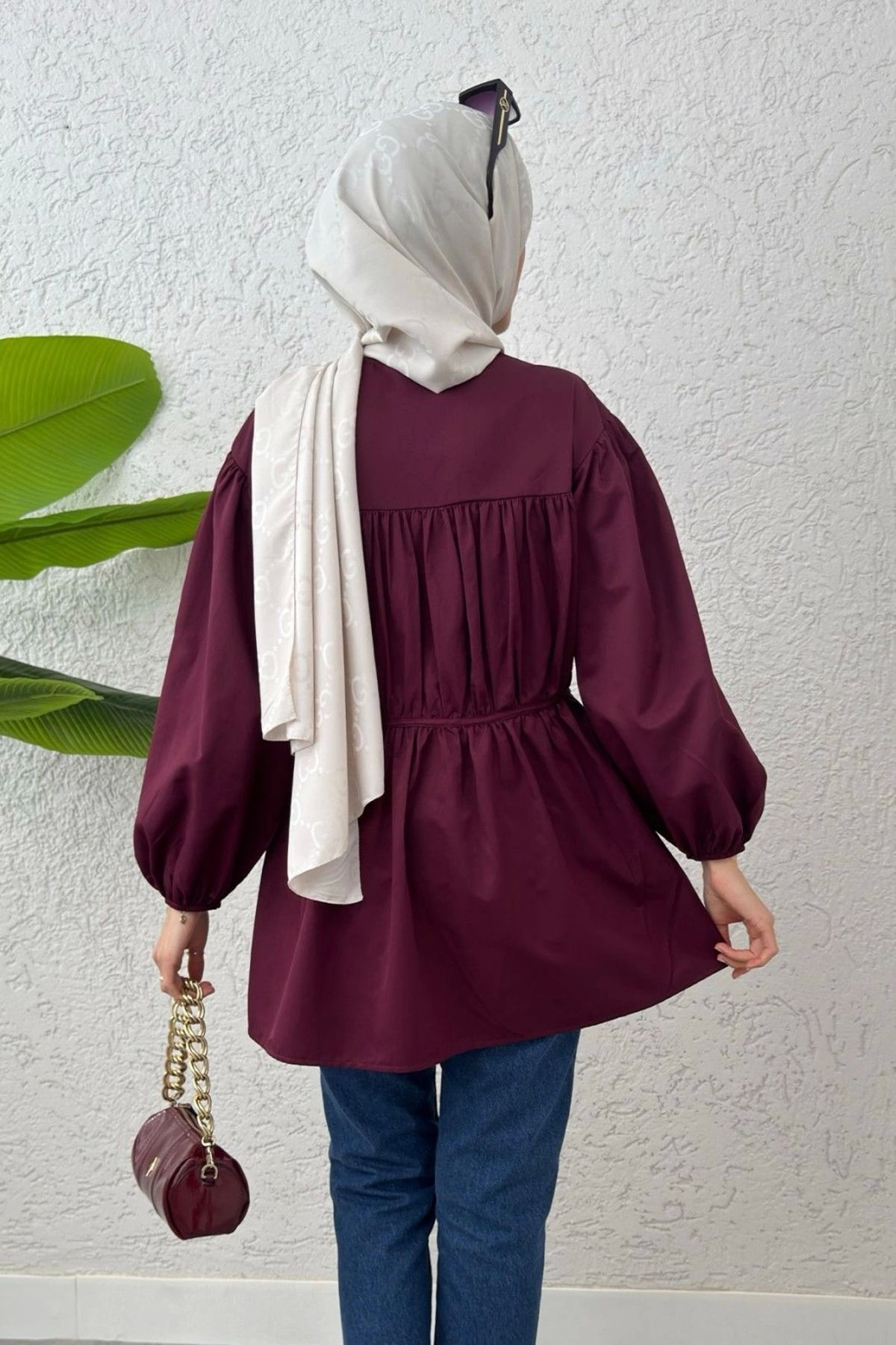 DEFNECE BOUTIQUE-Burgundy Tunic - Lace-Up and Drawstring 5