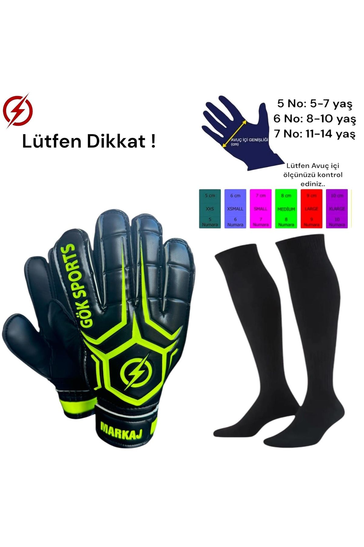 Gök Sports MARKAJ Yetişkin Kemikli Kaleci Eldiveni Futbol Çorabı Bilek Bandajlı Parmak Destekli Eldiven 8-9-10