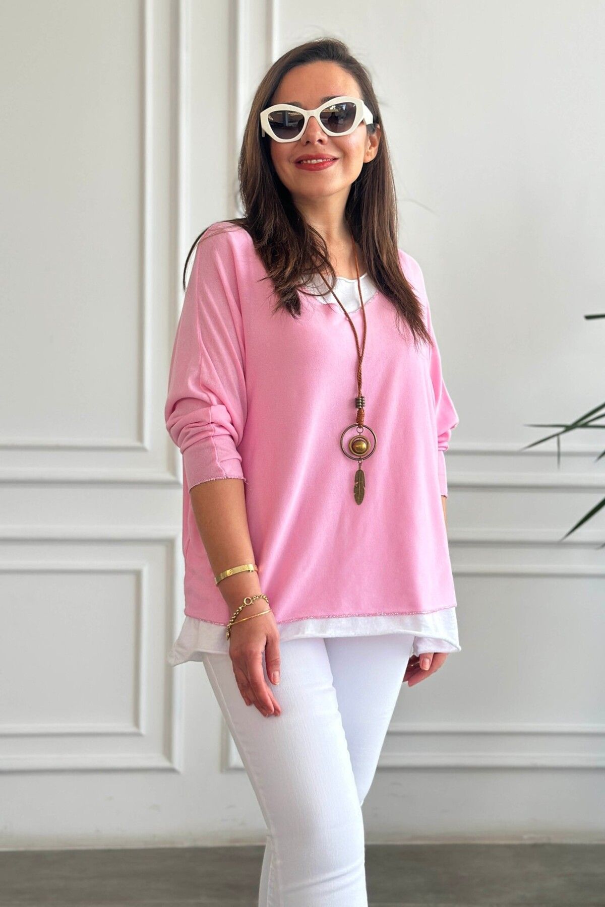 Yağmur Butik-Mercerized Blouse with Self-Necklace and Athlete Inside 7