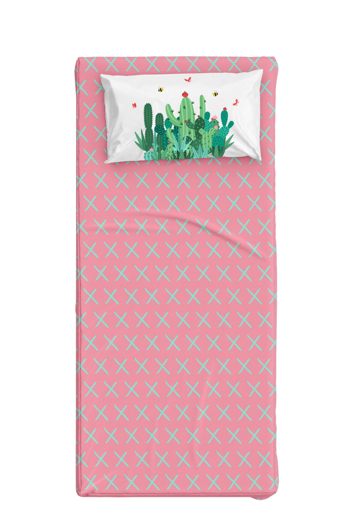itsybitsy-Organic Single Elastic Children's Bed Sheet Set - X and Cactus Pattern - Cactopia Series 1