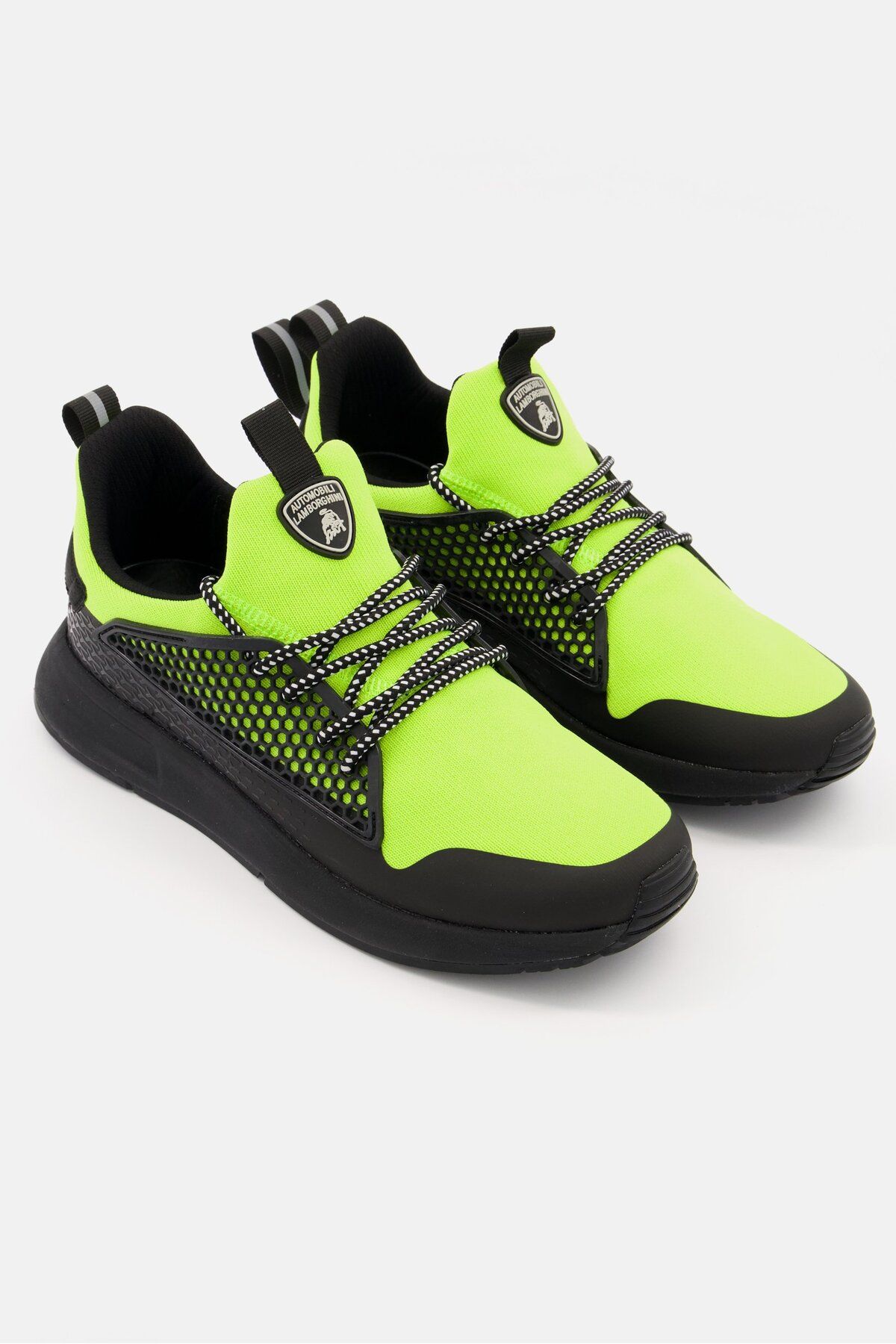 Lamborghini-Men Lace Up Brand Logo Casual Shoes, Black/Lime Green 1