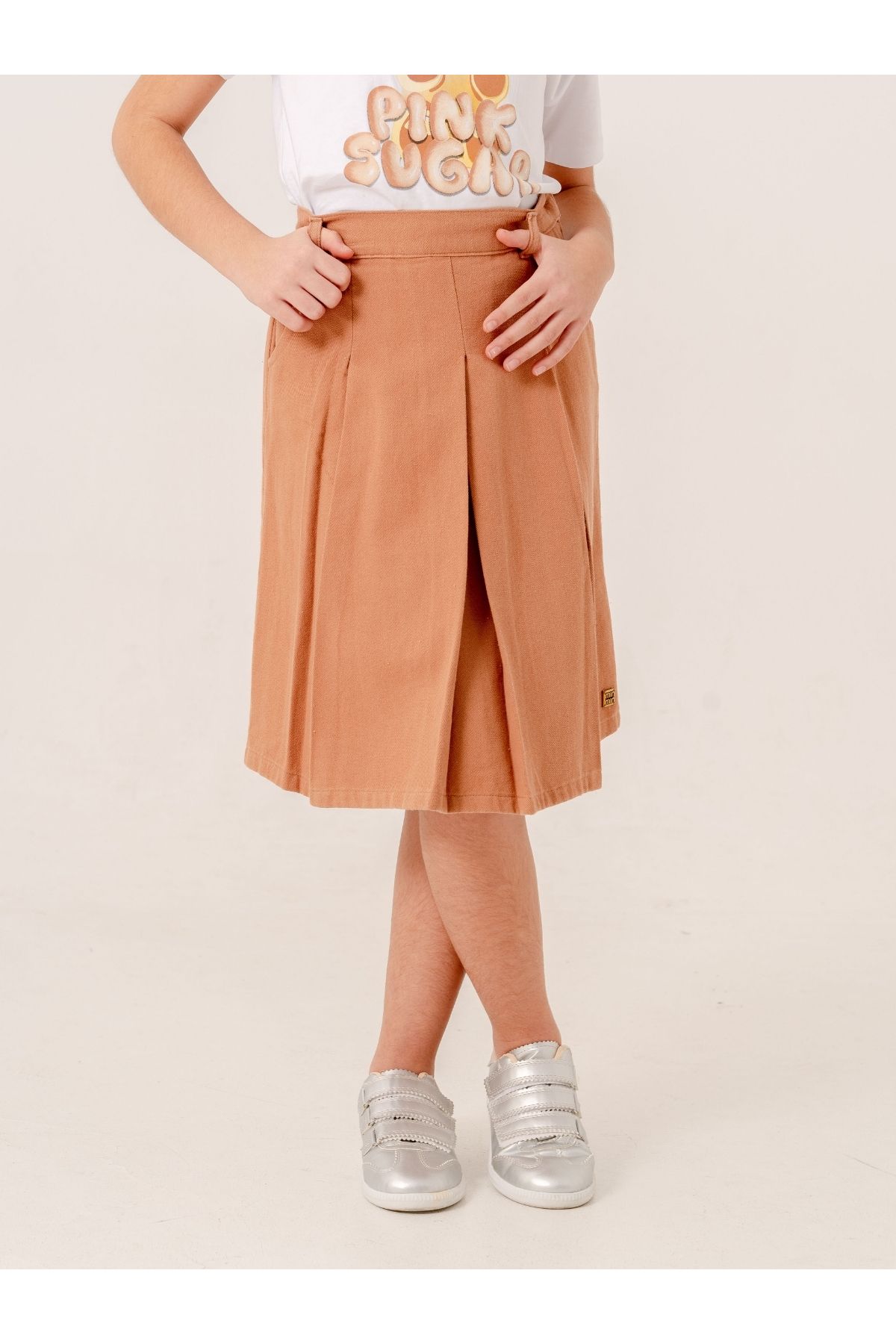 GİYİCEM TEKSTİL-Girl's Gabardine Pleated Linen Skirt 2958 1