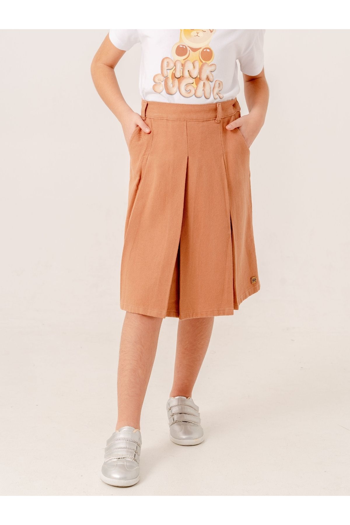 GİYİCEM TEKSTİL-Girl's Gabardine Pleated Linen Skirt 2958 2