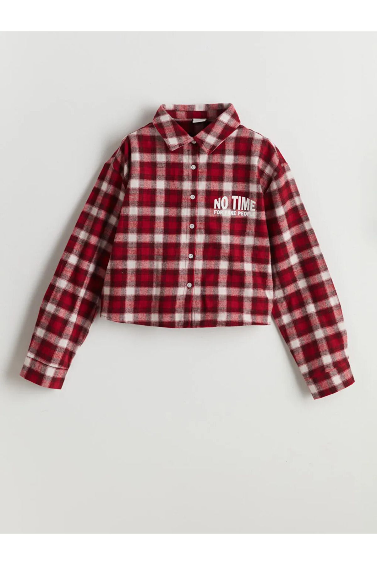 LC Waikiki-Lcw Kids Red Plaid Girl's Crop Shirt Jacket 1