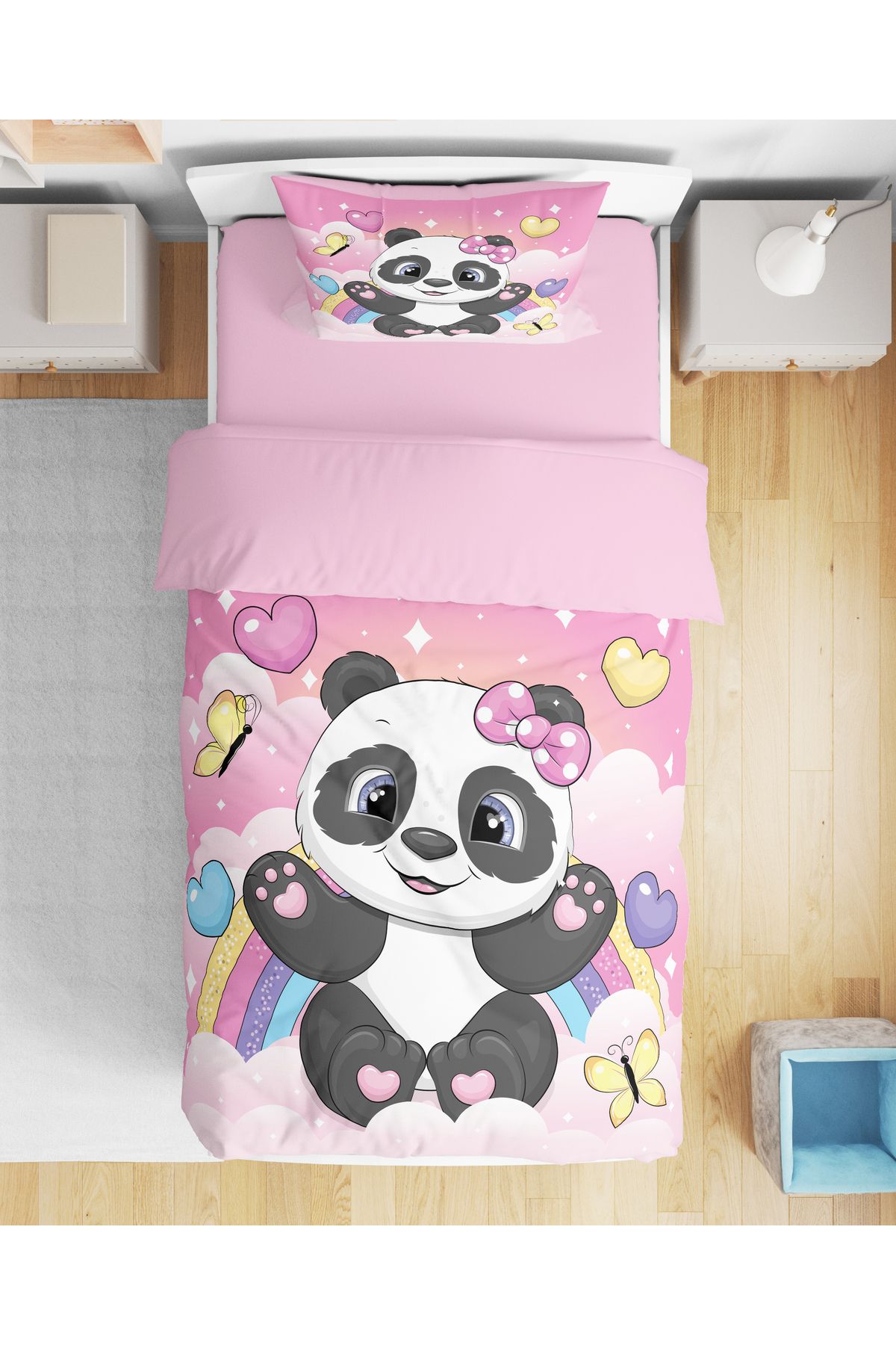 Erays Home Set Cuvertură De Pilota Unică Cu Imprimare Digitală 3d Panda Drăguț Set Cuvertură De Pilota Pentru Copii Și Fete - One Size