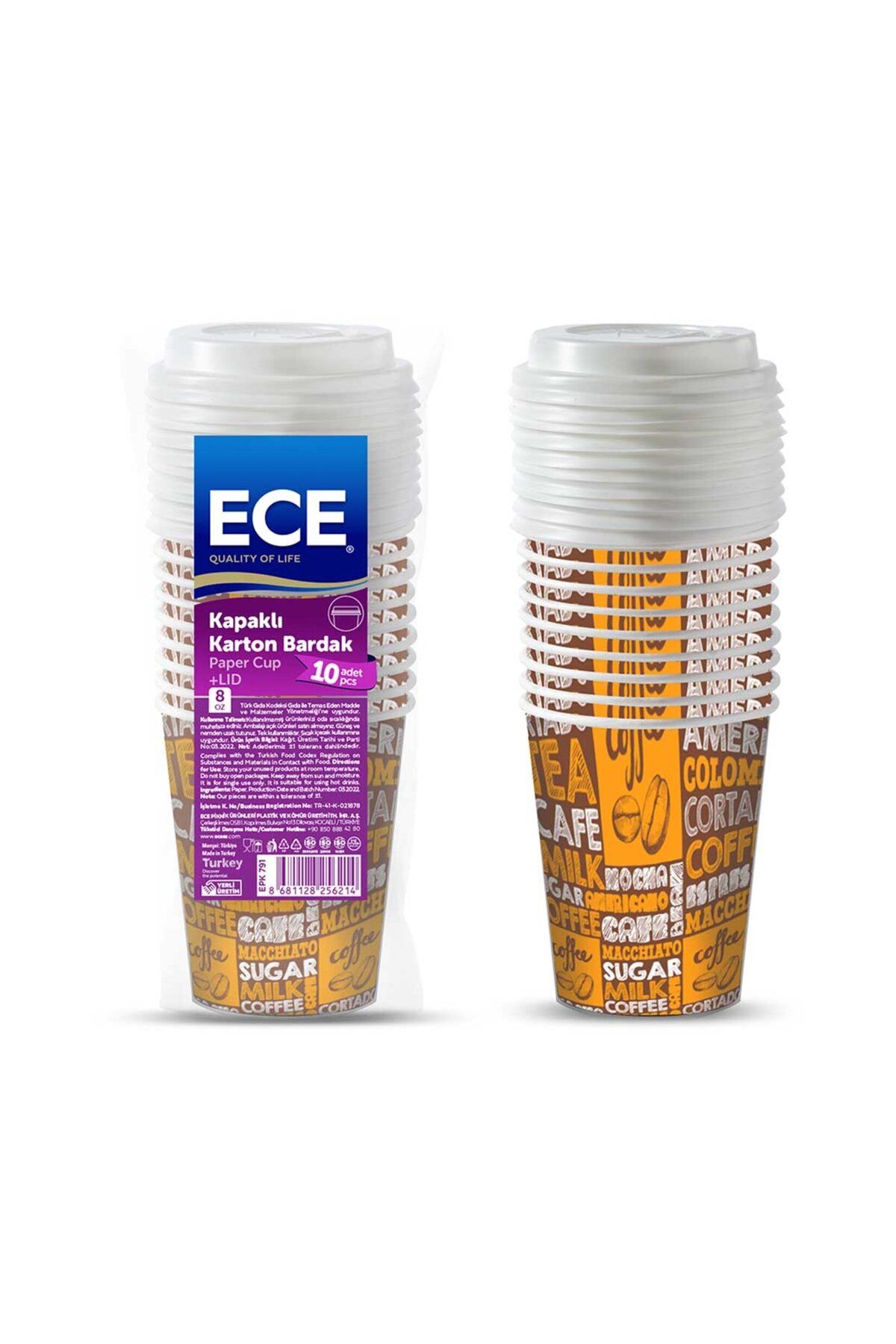 MATMEL Ece 8Oz (225ml) to Go Kağıt Bardak ve Kapak Seti10'lu