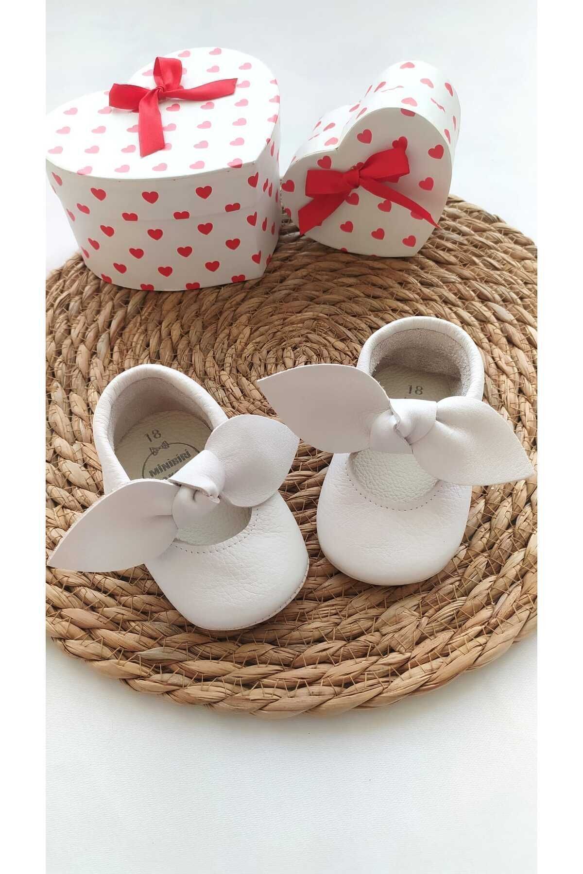 MİNİBİRİ Angel Model Kız Bebek Beyaz Hakiki Deri Makosen Patik Ilk Adım Ayakkabısı fotoğrafı 3 (önizleme)