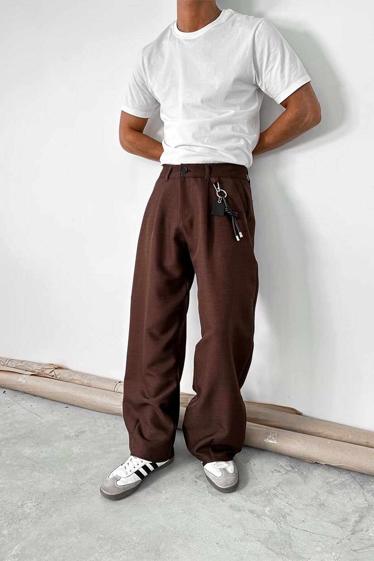 HAFKAGİYİM-Brown Cozy Design Fabric Trousers 5