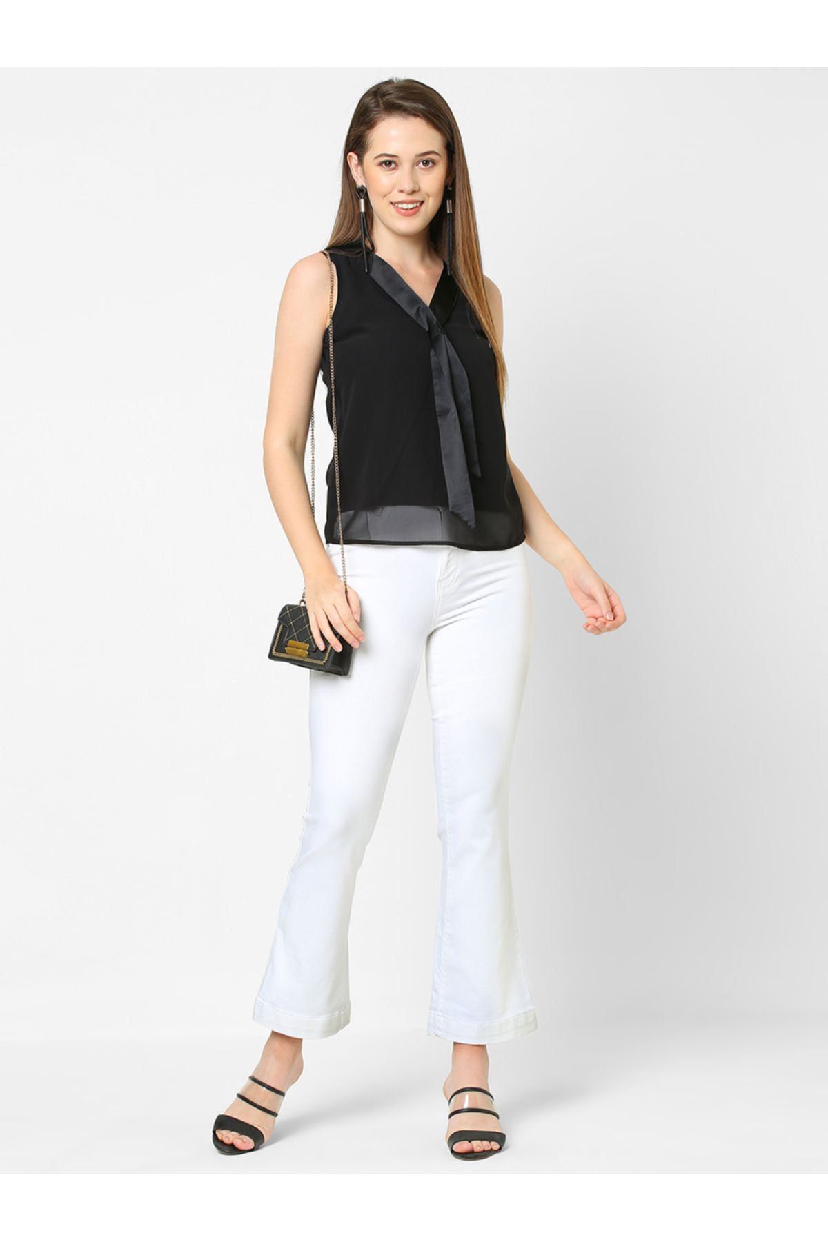 Mish By Styli-Solid Sleeveless Top with Satin Tie Up Detail 1