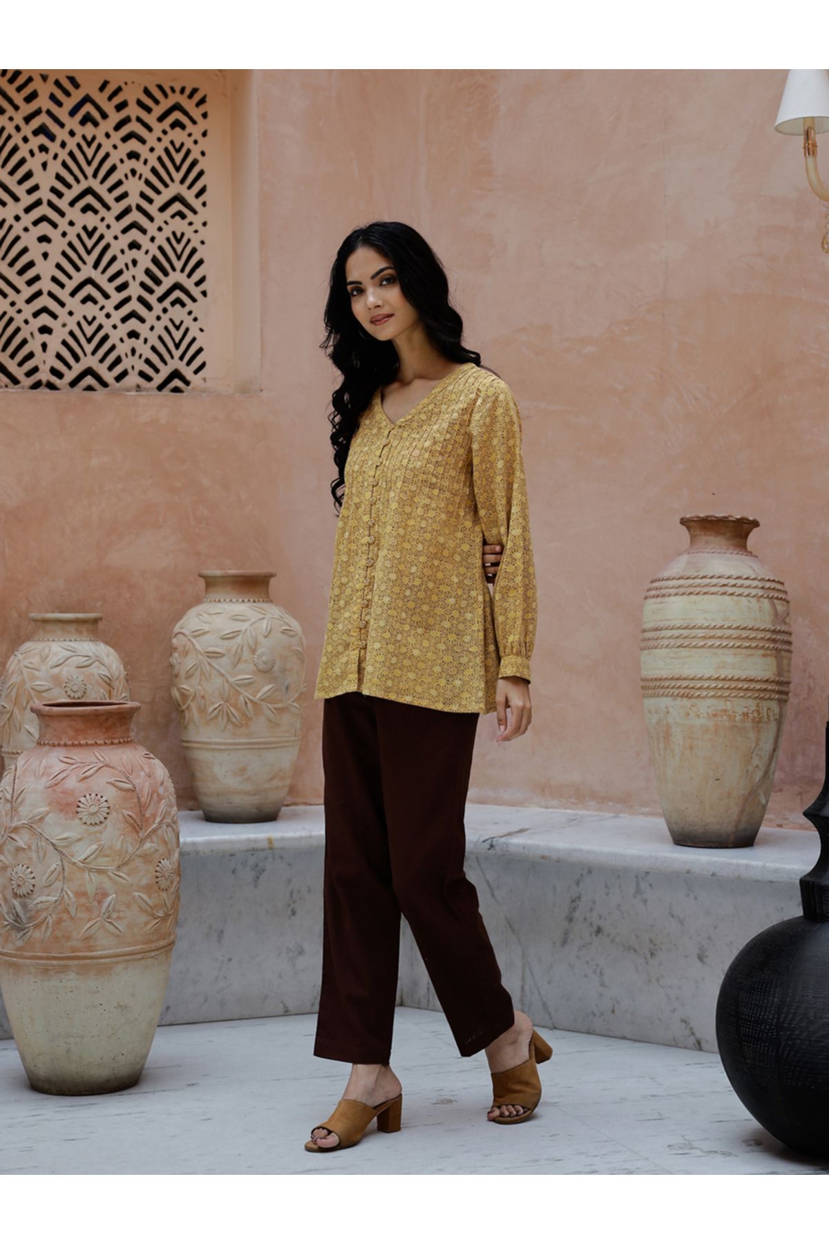 Sanskrutihomes By Styli-All-Over Print V-Neck Top with Straight Fit Trousers Co-Ords 3