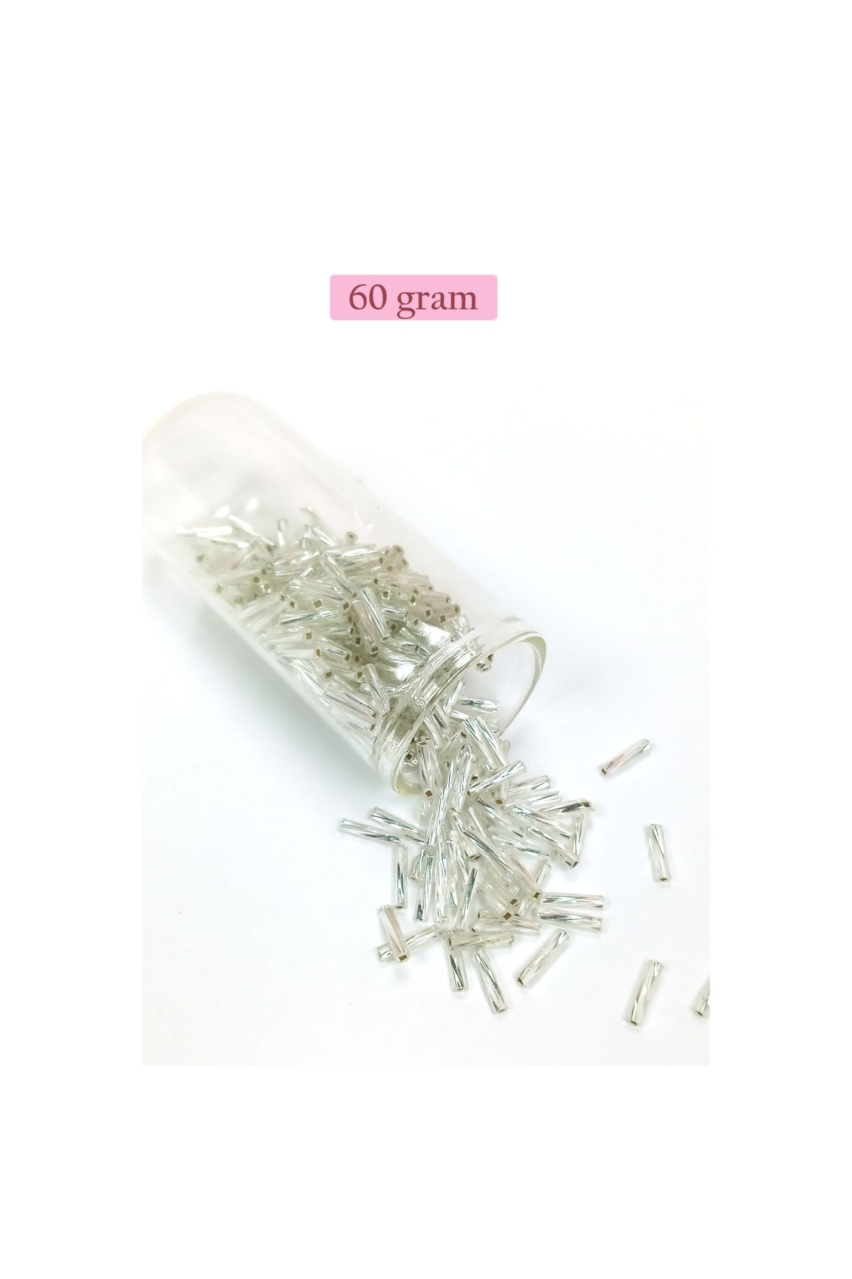 maarketim Uzun Boru Kesme Boncuk Çap 2mm Uzunluk 10 mm - 60 Gram - Parlak Gümüş