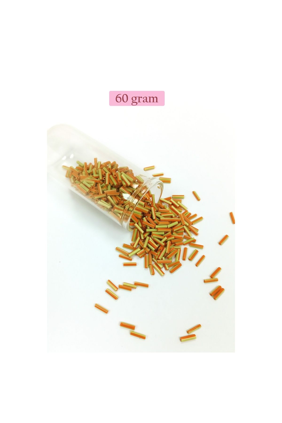 maarketim Uzun Boru Kesme Boncuk Çap 2mm Uzunluk 10 mm - 60 Gram - Yeşil Turuncu