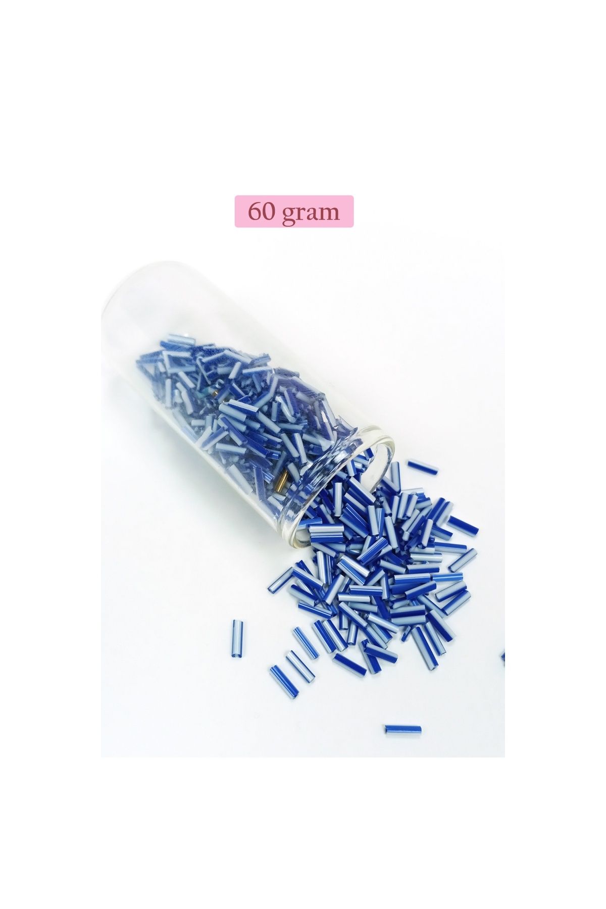 maarketim Uzun Boru Kesme Boncuk Çap 2mm Uzunluk 10 mm - 60 Gram - Mavi Beyaz