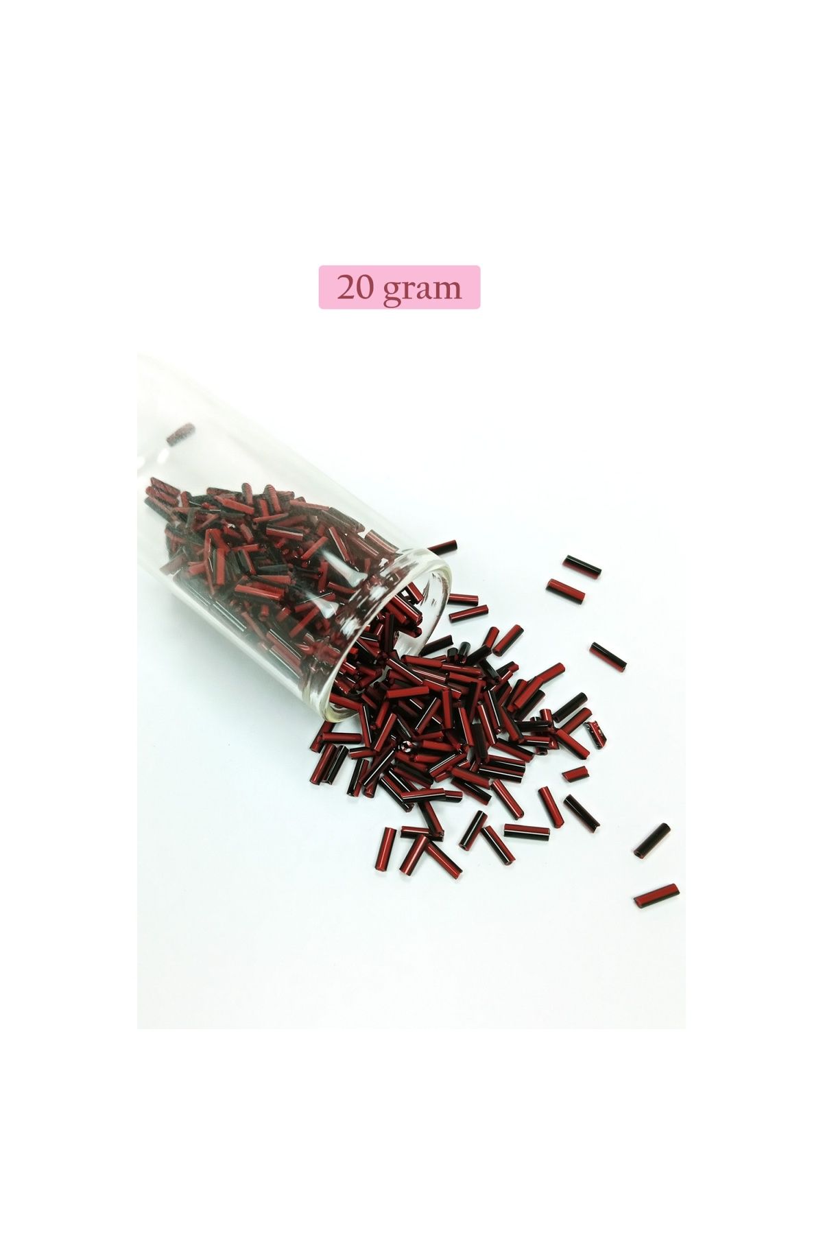 maarketim Uzun Boru Kesme Boncuk Çap 2mm Uzunluk 10 mm - 20 Gram - Kırmızı Siyah