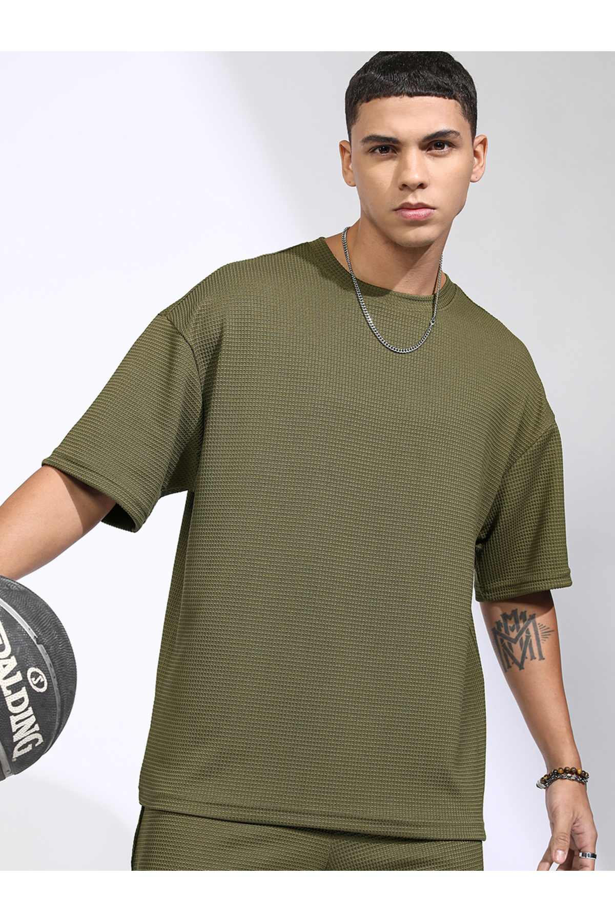 Highlander By Styli-Oversized Self Design T-Shirt and Shorts 1