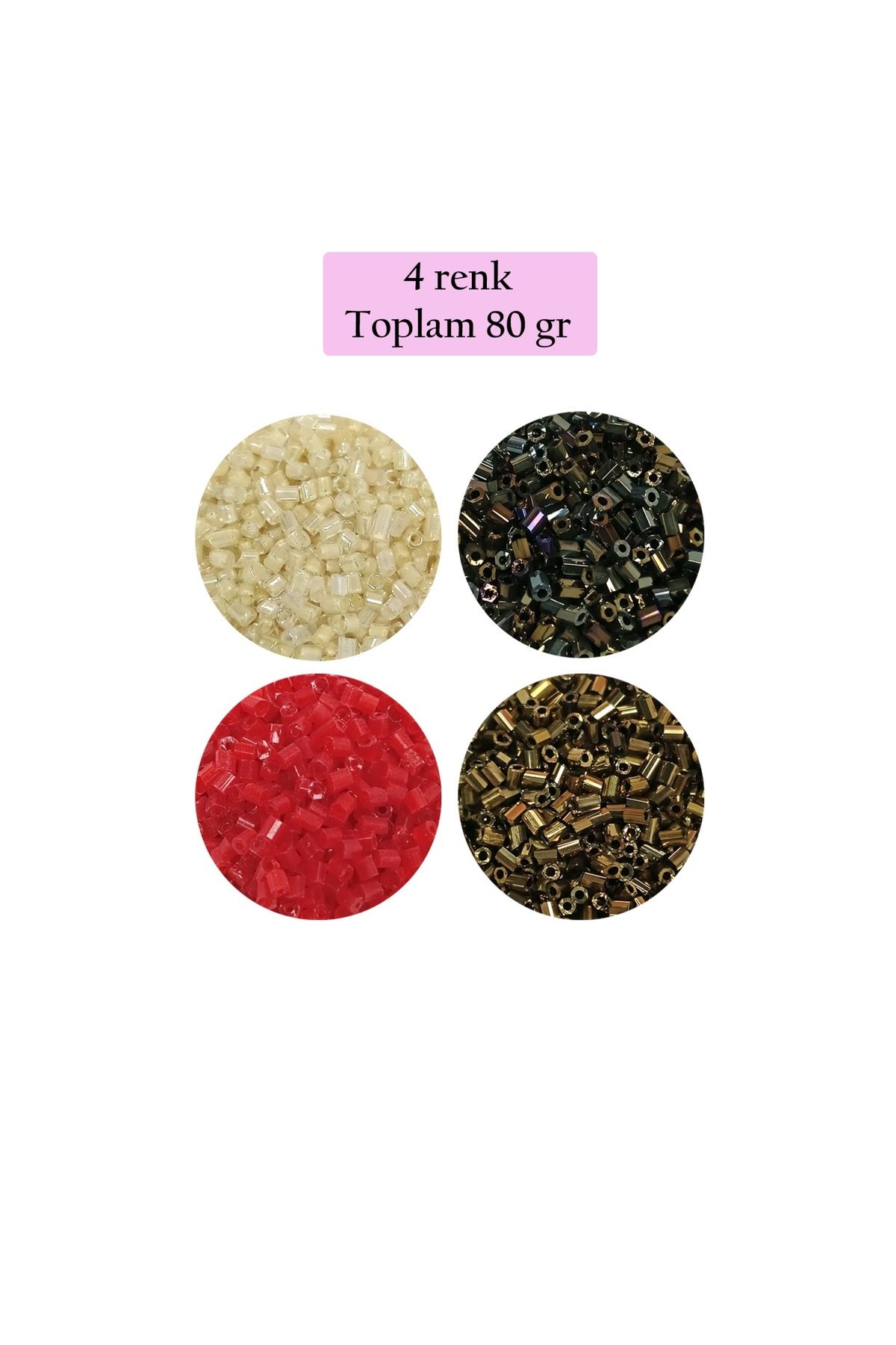 maarketim Kesme Cam Boncuk 2mm - 4 Renk - Toplam 80 Gram