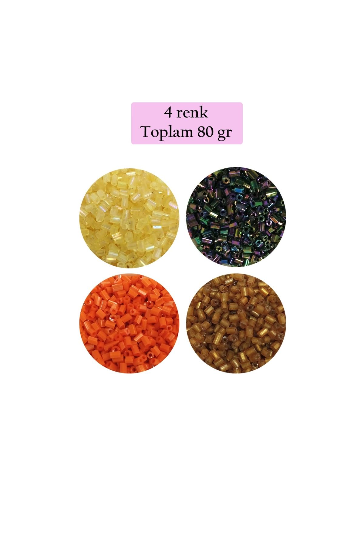 maarketim Kesme Cam Boncuk 2mm - 4 Renk - Toplam 80 Gram