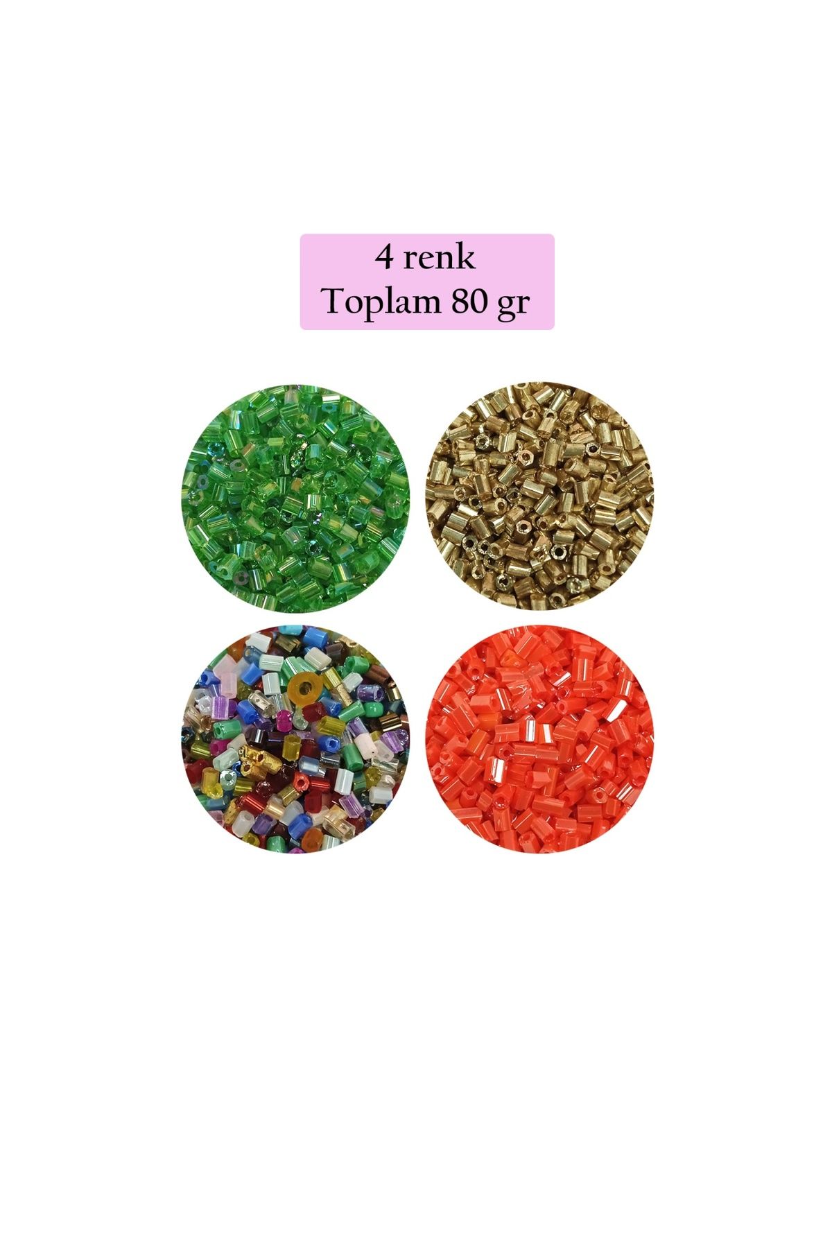 maarketim Kesme Cam Boncuk 2mm - 4 Renk - Toplam 80 Gram