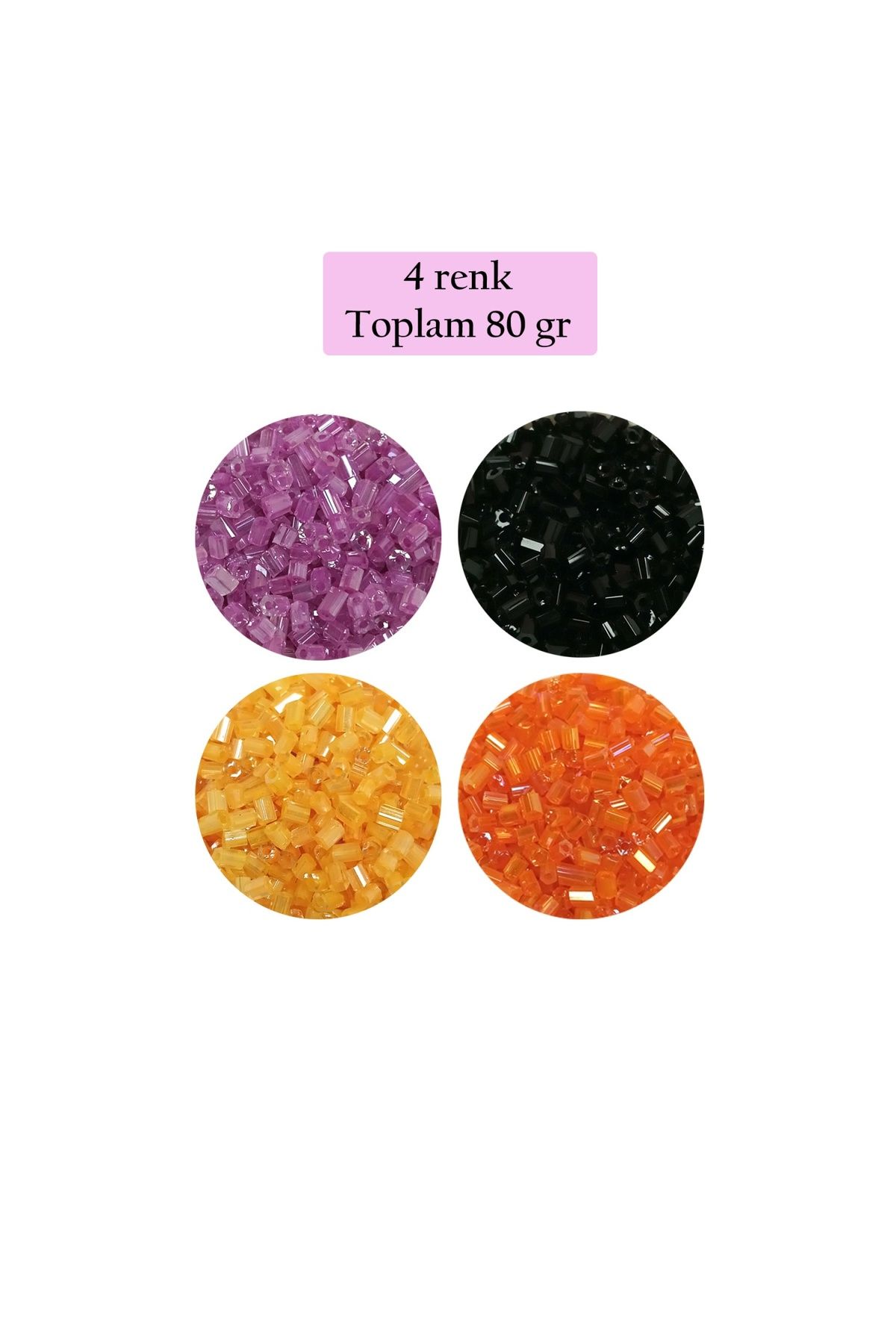 maarketim Kesme Cam Boncuk 2mm - 4 Renk - Toplam 80 Gram