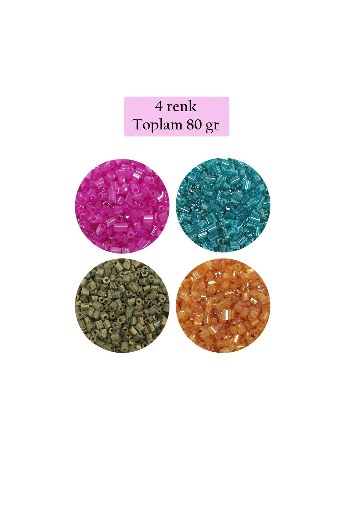 maarketim Kesme Cam Boncuk 2mm - 4 Renk - Toplam 80 Gram