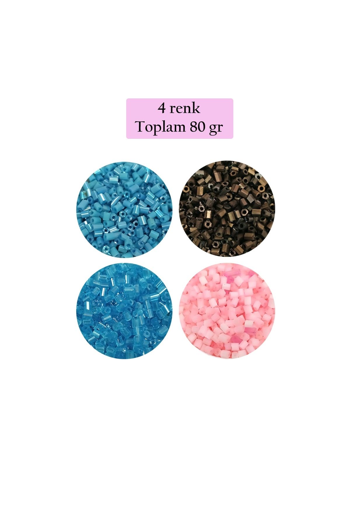 maarketim Kesme Cam Boncuk 2mm - 4 Renk - Toplam 80 Gram