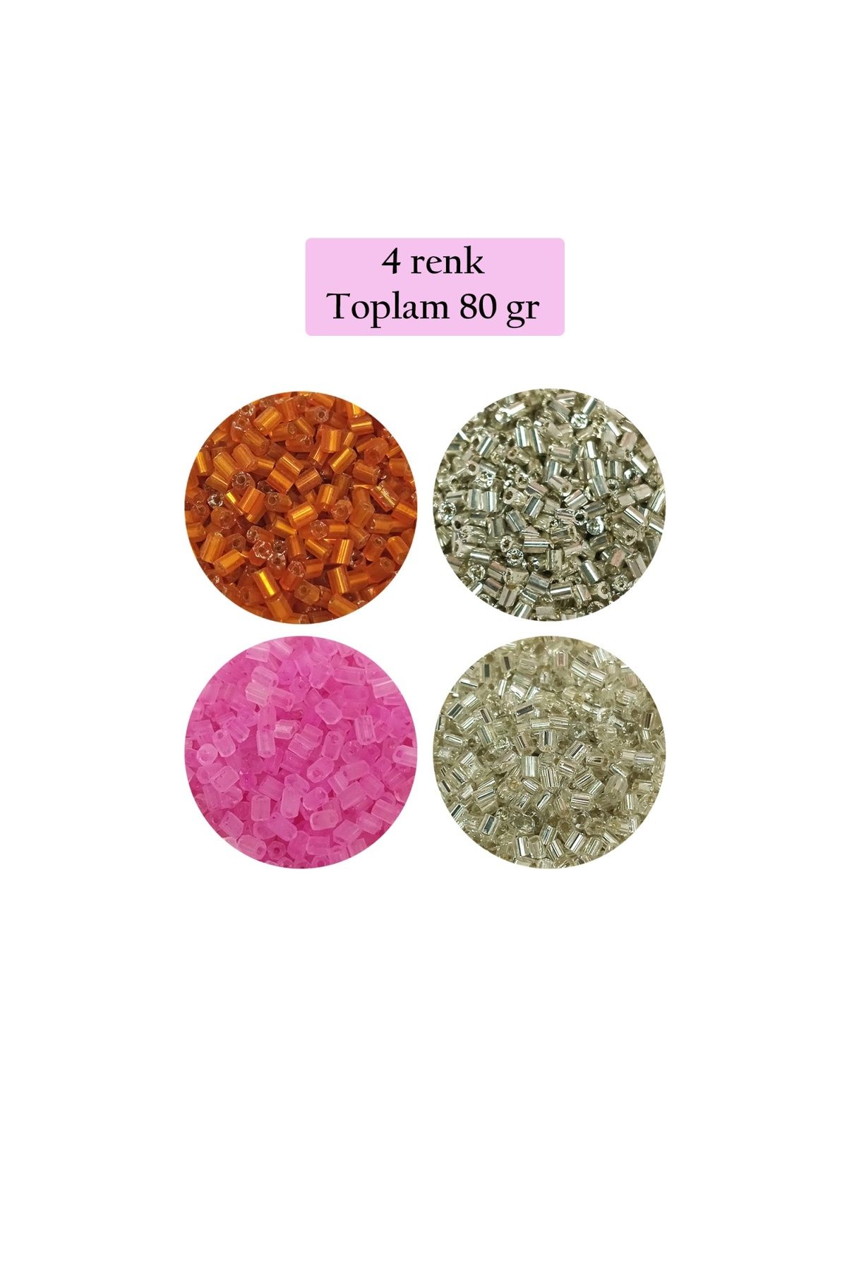 maarketim Kesme Cam Boncuk 2mm - 4 Renk - Toplam 80 Gram