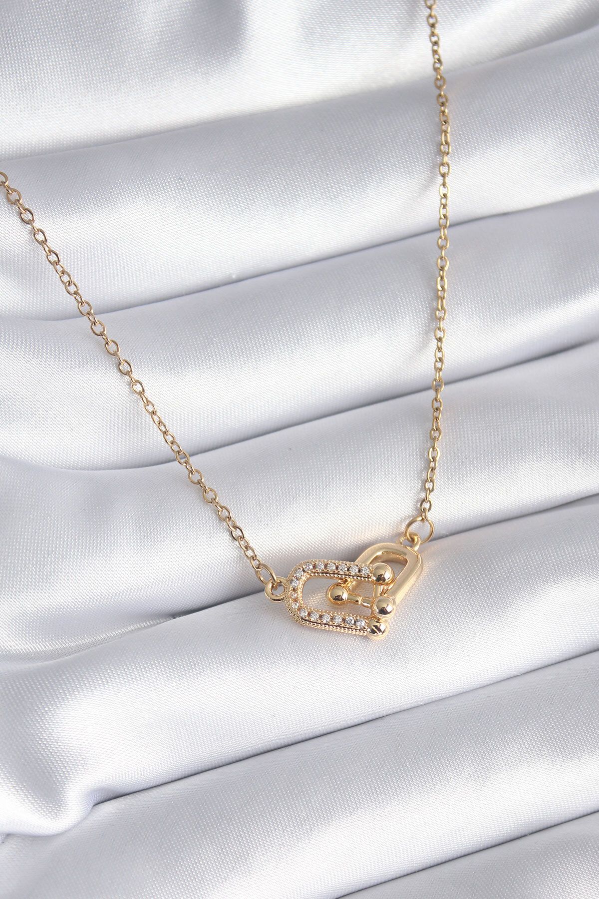 NEZADE STORE 316L Çelik Gold Renk Zirkon Taşlı Model Kadın Kolye - Lisinya