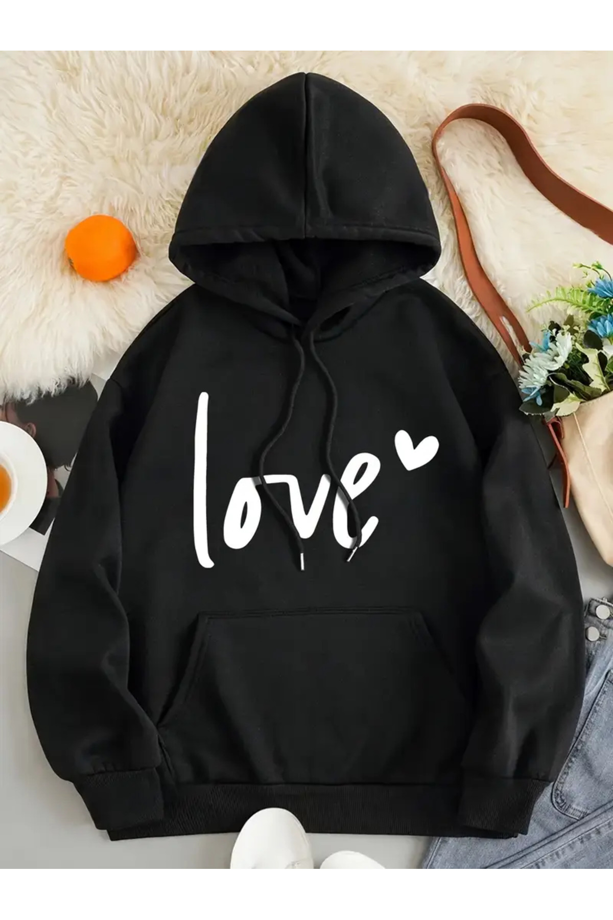 Pink Sky LOVE Baskılı Unisex Oversize Sweatshirt görsel 2