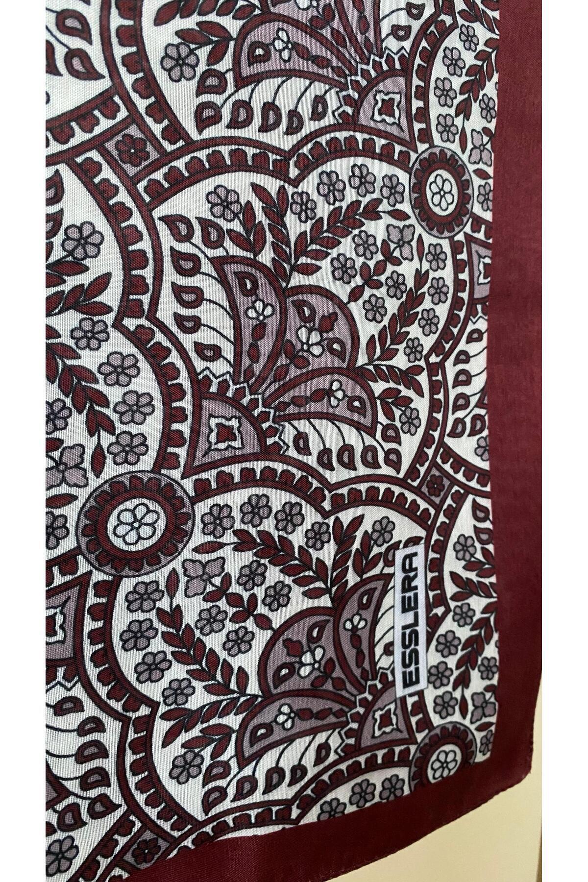 ESSLERA-Claret Red Ethnic Floral Patterned Soft Scarf 7