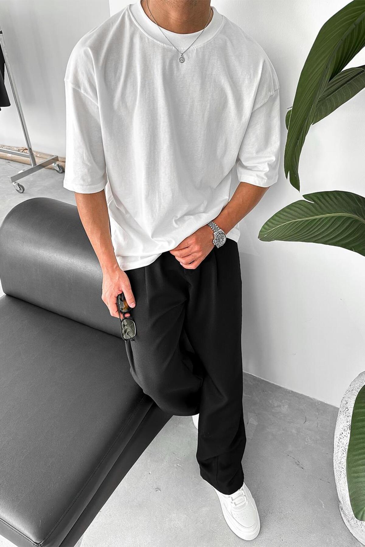 HAFKA Beyaz Cozy Basic Oversize Tişört görsel 4