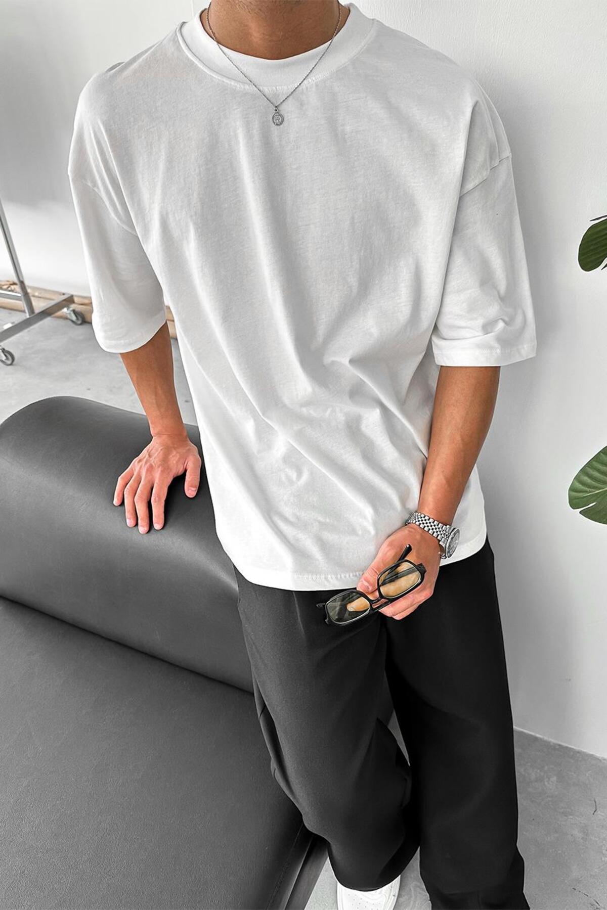 HAFKA Beyaz Cozy Basic Oversize Tişört görsel 2