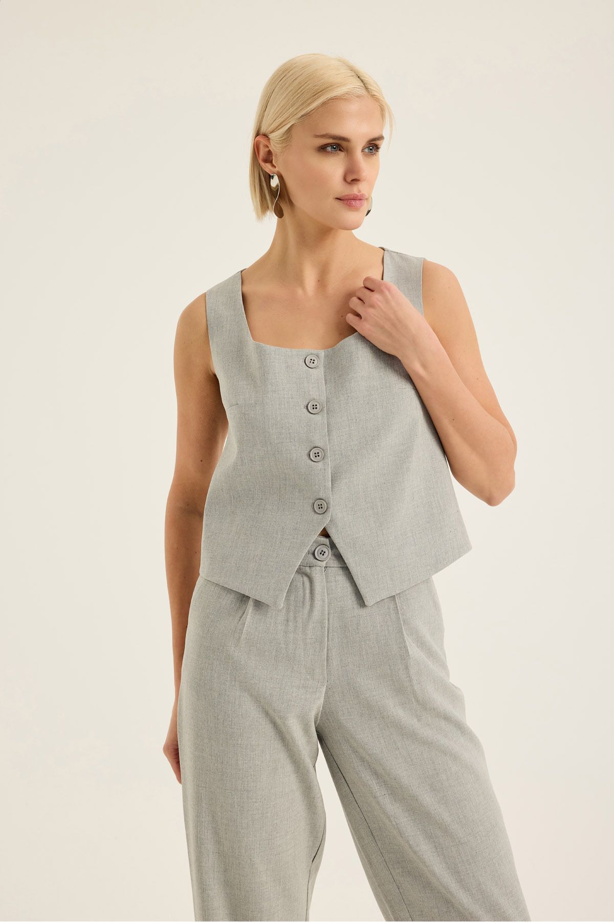 SEVİLEN-Square Collar Buttoned Vest 6