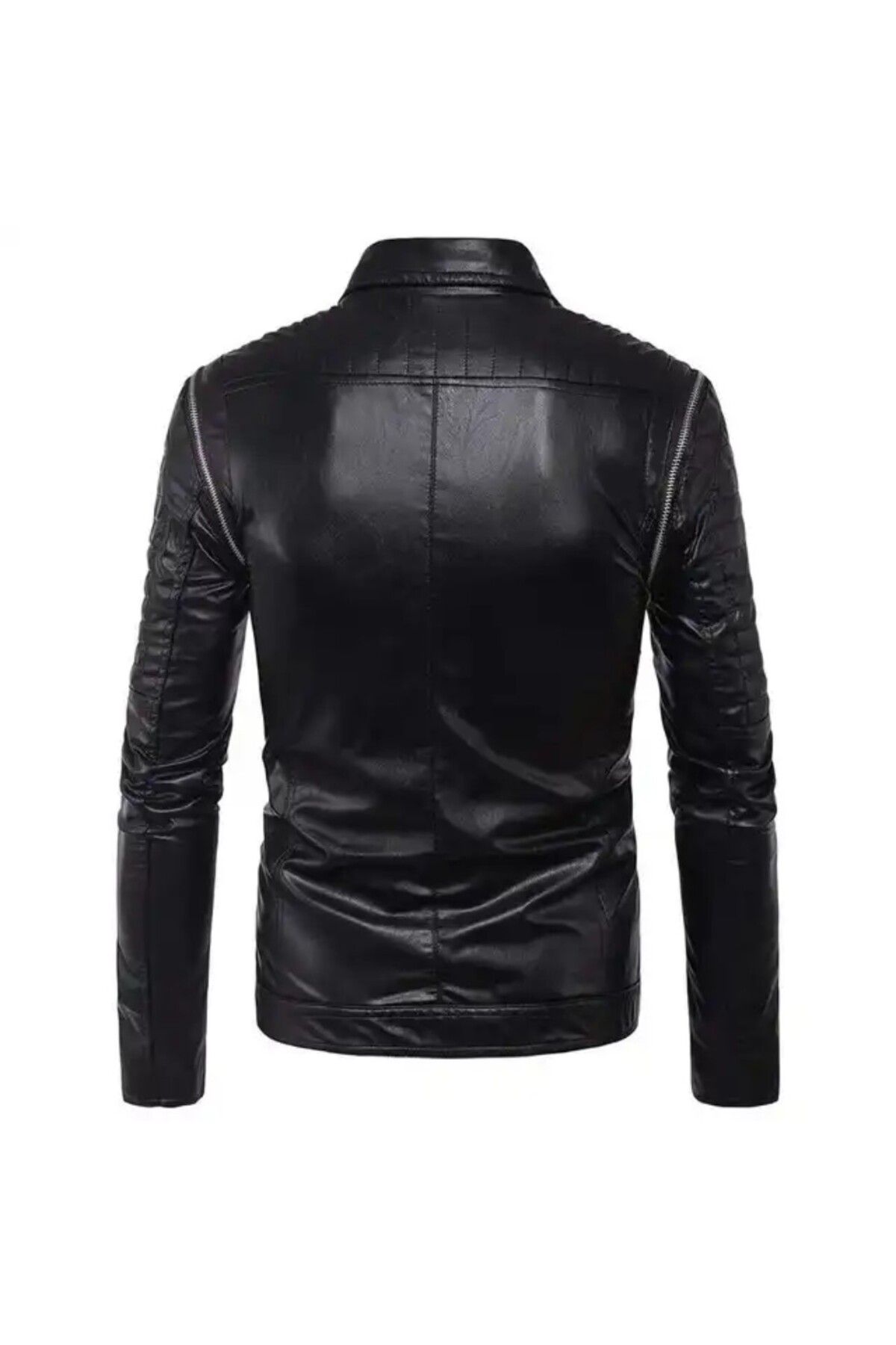 NYC GİYİM TEKSTİL-Genuine Lambskin Shoulders Vertical Ornament Zipper Biker Coats 2