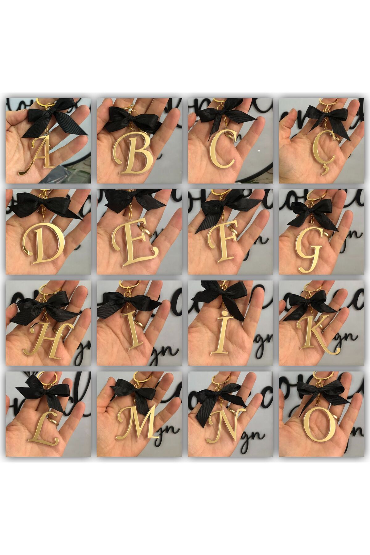 Stoneda-5cm Single Letter Keychain with Bow, Full Inside Model 1