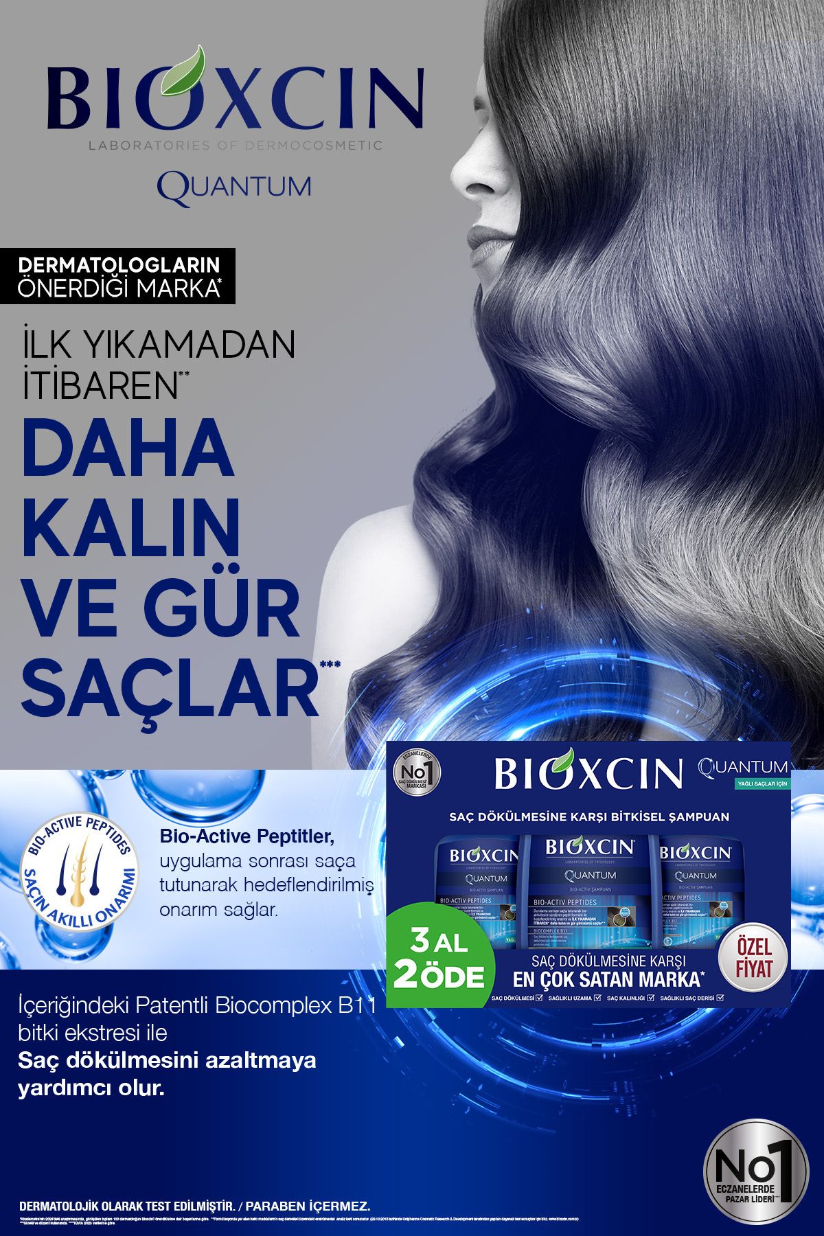 Bioxcin-Șampon Quantum Cumpărați 3 Obțineți 2 3x300 ml pentru păr gras - șampon pentru păr subțire 7