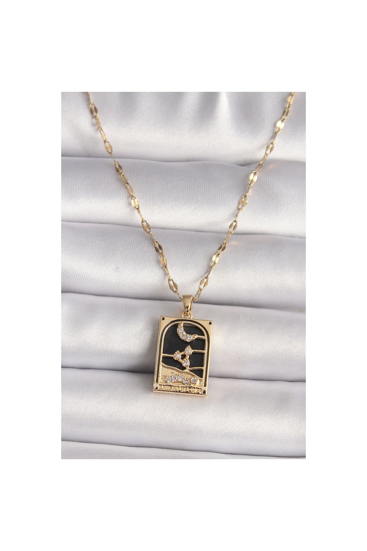 Narnuga 316L Çelik Gold Renk Zirkon Taşlı Ay Figürlü Tarot Model Kadın Kolye - TJ-BKO9686