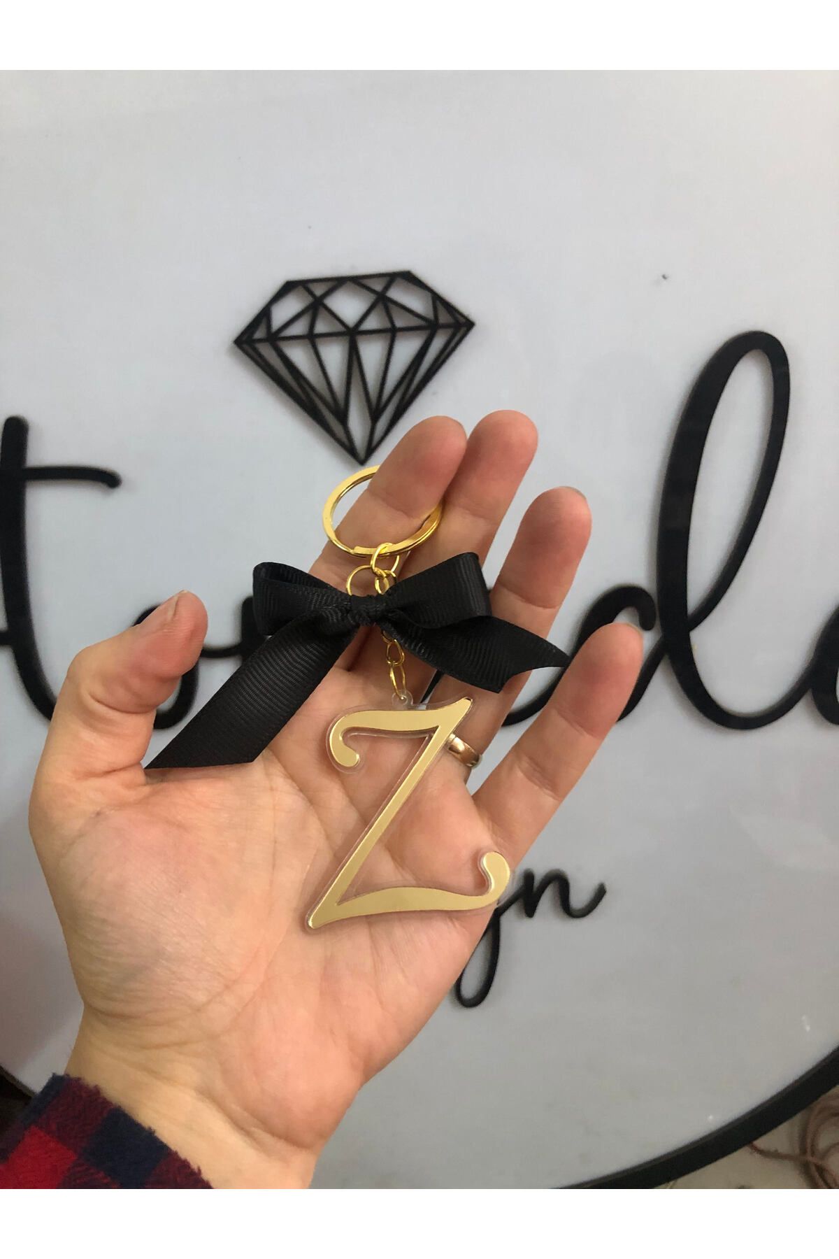 Stoneda-5cm Single Letter Keychain with Bow, Full Inside Model 6