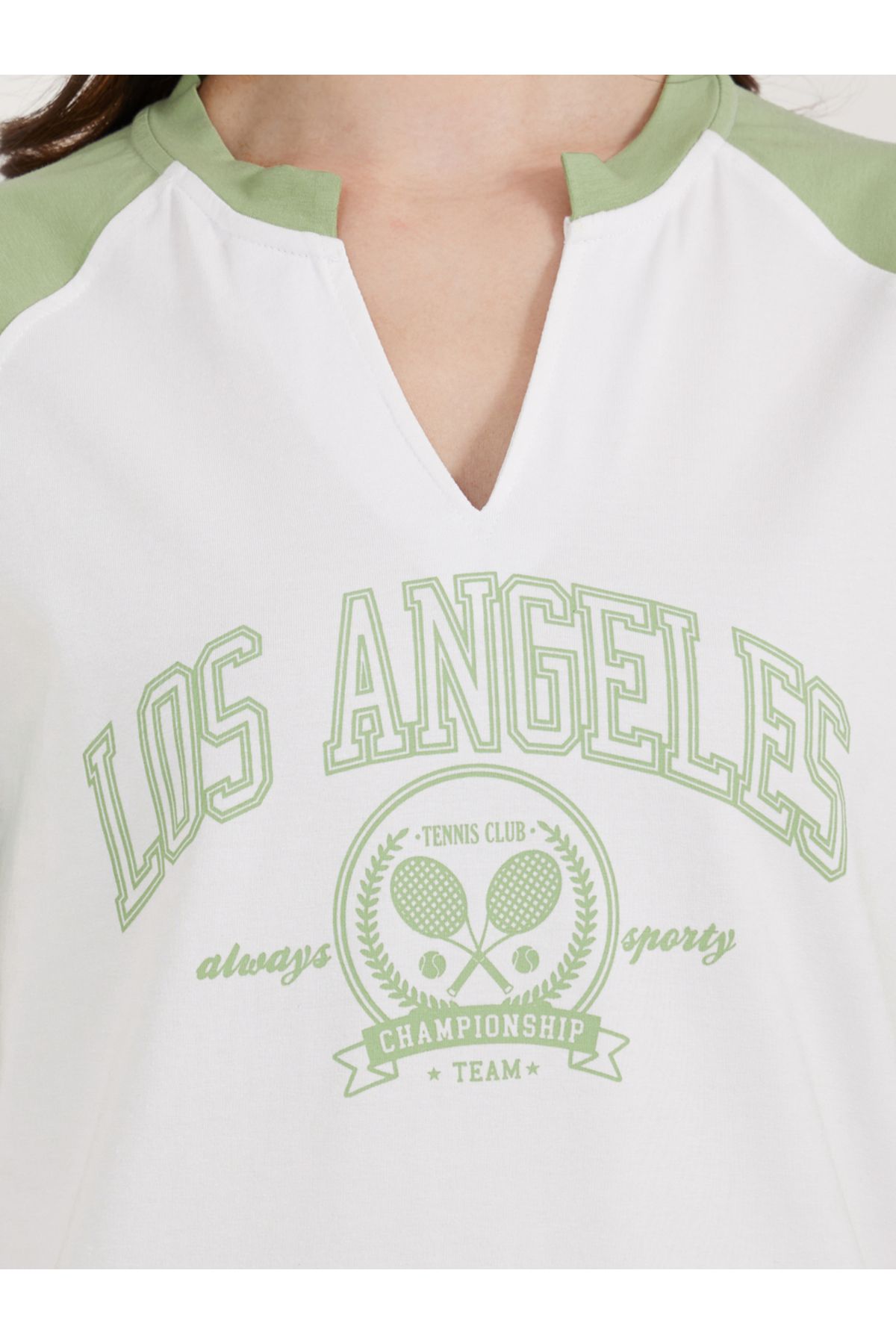 Styli-Cotton Stretch Los Angeles Graphic Raglan Sleeves T-Shirt 4