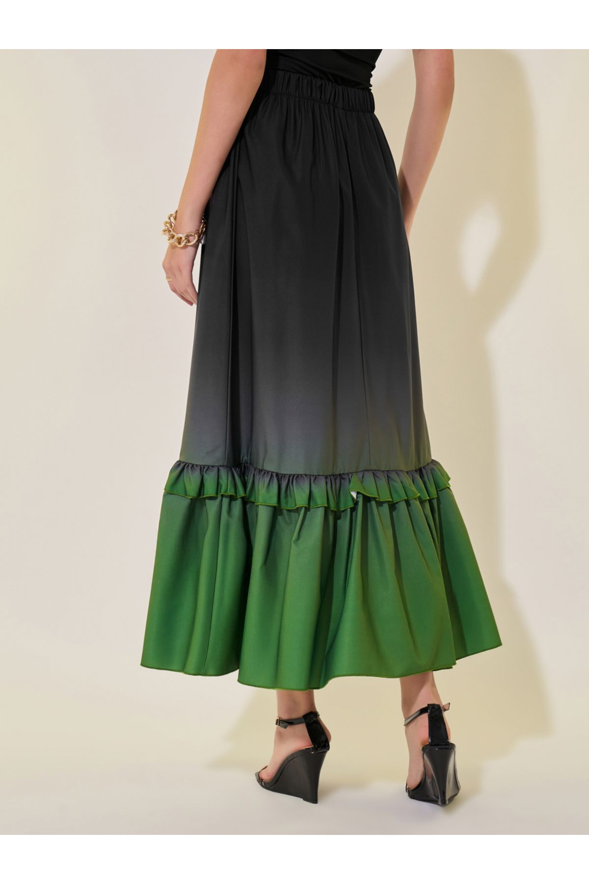 Take Two By Styli-Ombre Print A-Line Ruffle Hem Maxi Skirt 4