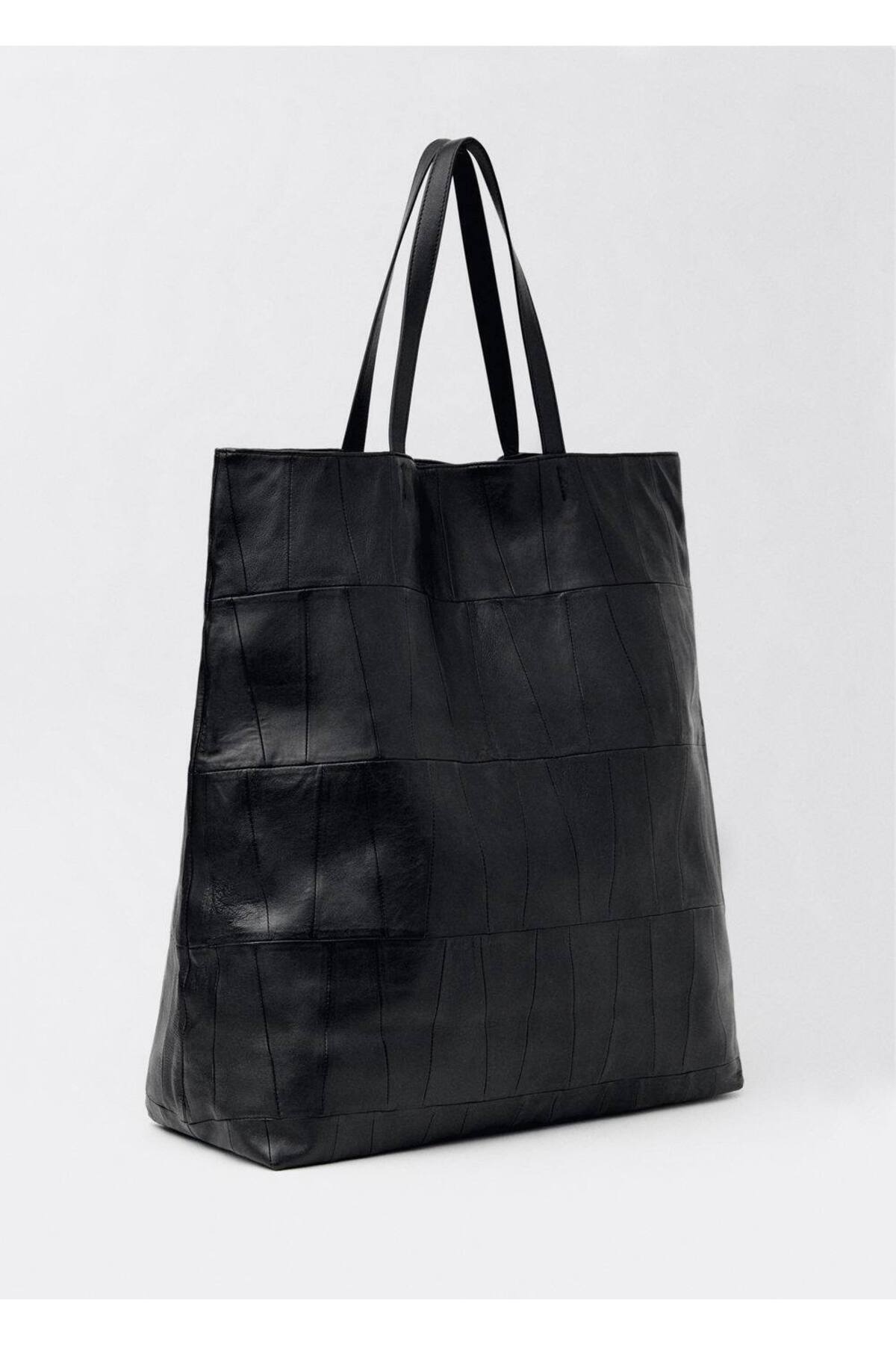 Patchwork deri shopper çanta