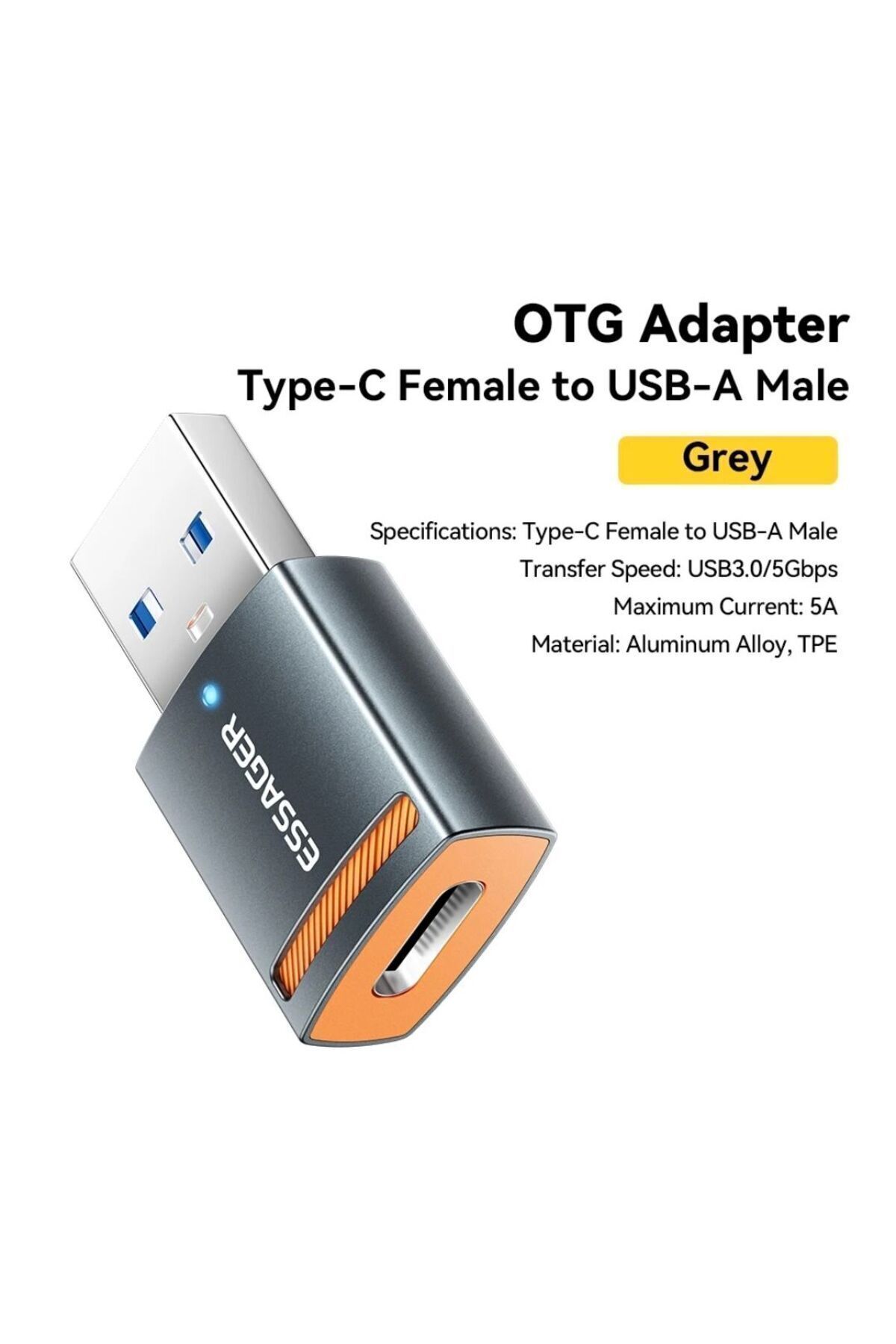 essager-USB 3.0 to Type-C 5A 5Gbps Fast Converter Adapter, New Generation Led Light Converter 5