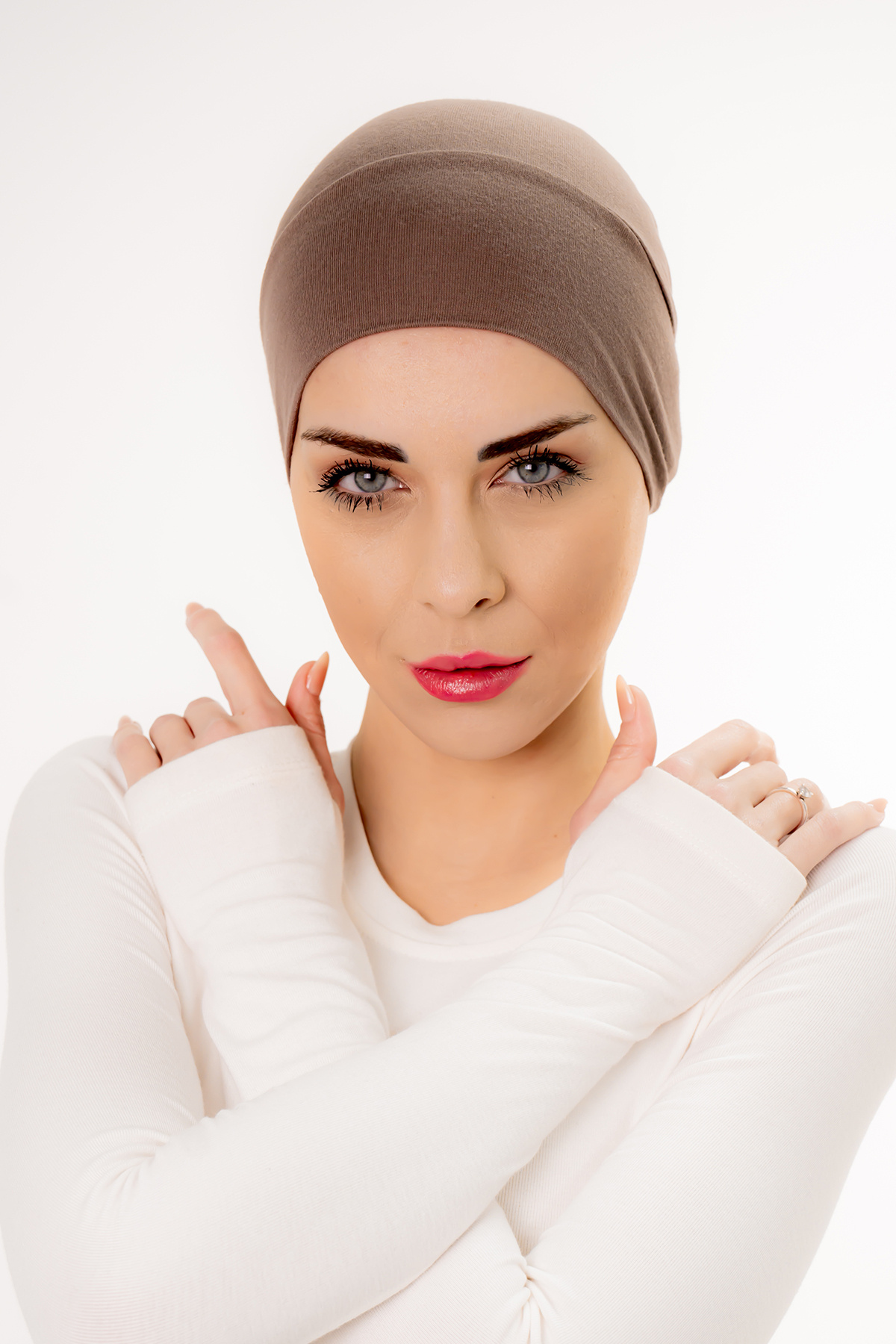 Şalcenneti.com-Practical Mink Color Bonnet with Snap-On Front Seamless 7