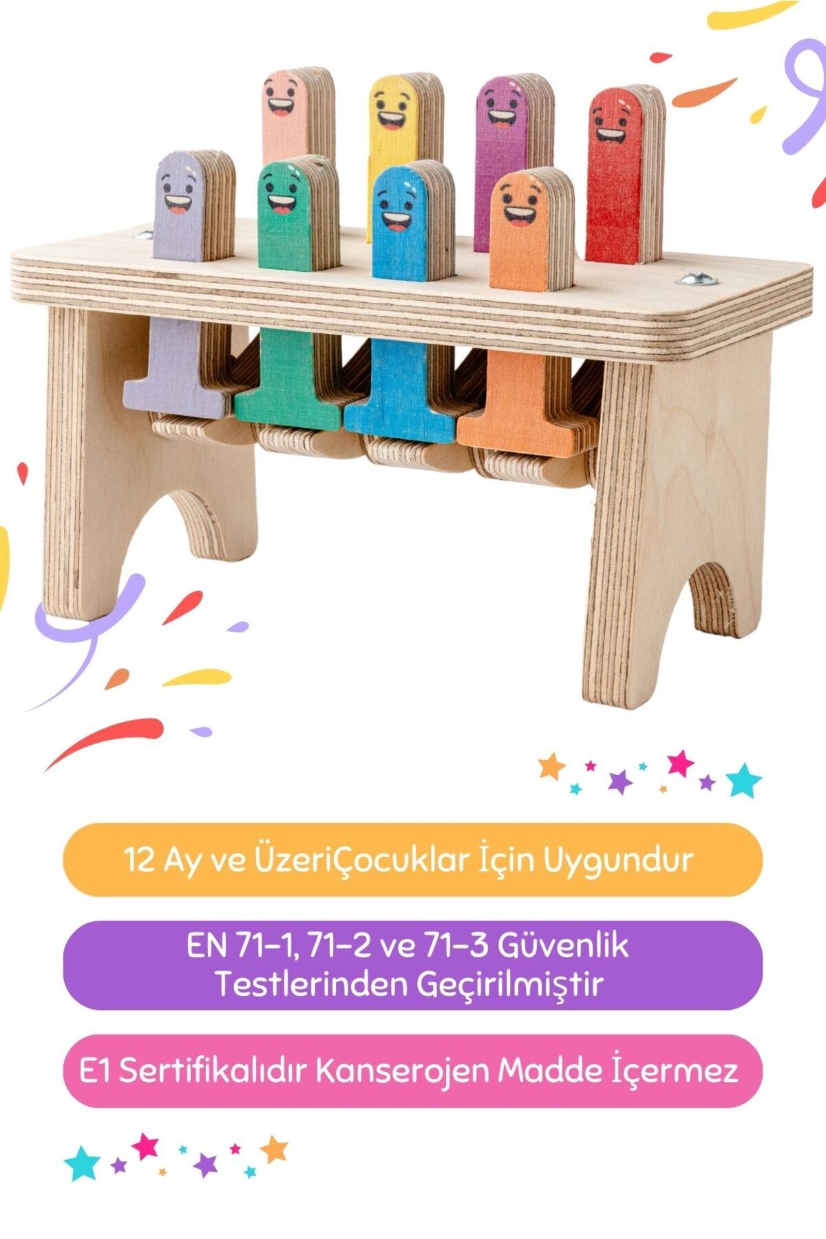 Hopiers Hareketli Ahşap Çak-Çak Oyunu/1+ Yaş/Montessori Eğitici ve Öğretici Çocuk Oyuncağı/Güvenli,Eğlenceli fotoğrafı 2 (önizleme)